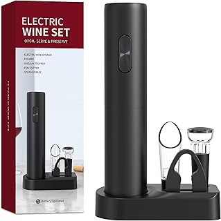 Black Electric Wine Bottle Opener Set 5-in-1 Wine Tool (Electric Bottle Opener+Pourer+Vacuum Stopper+Tin Cutting Knife+Sto Price In India