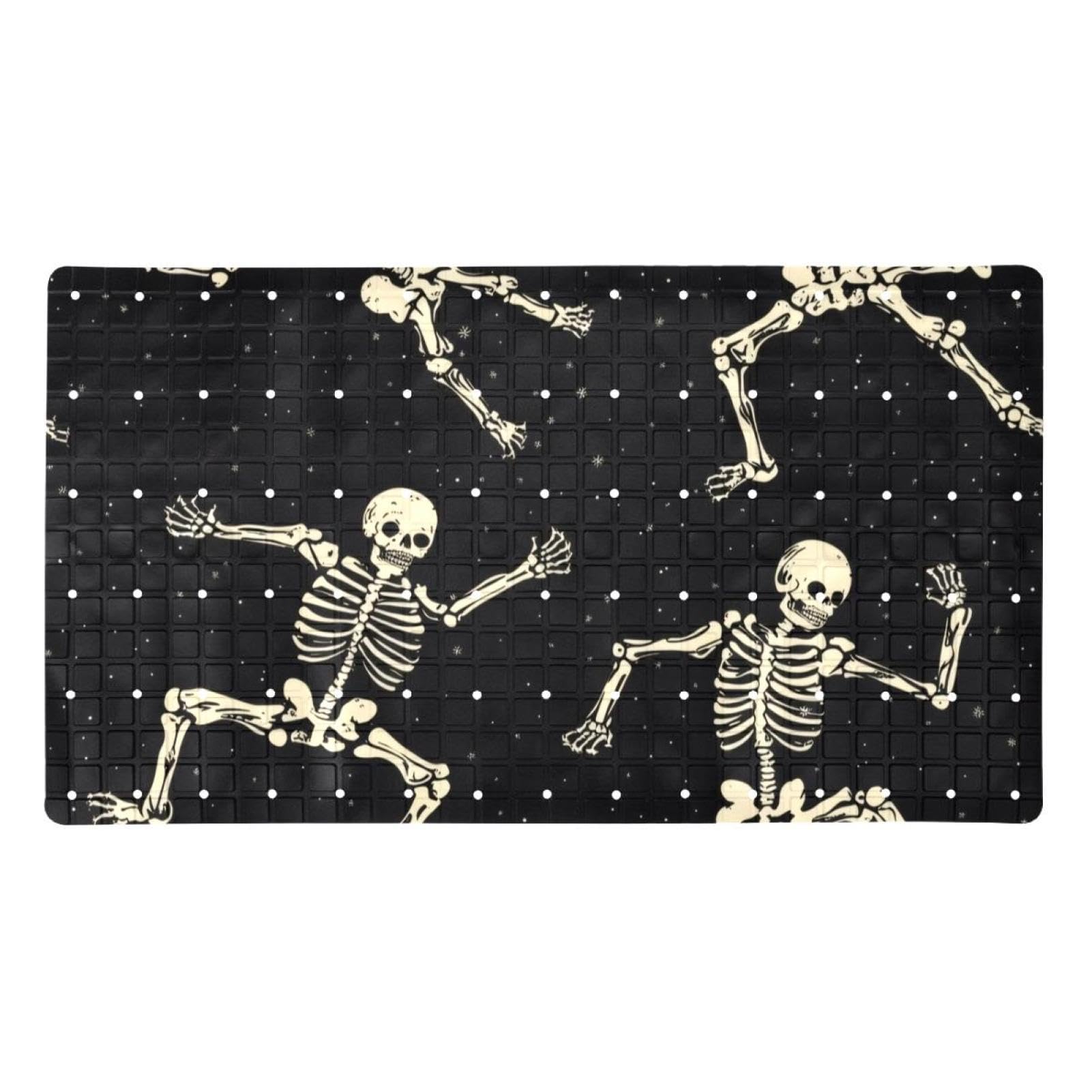 Rutschfeste Badematten für Badezimmer, Motiv: Halloween-Skelett, lustiges Muster, rechteckige Badewannenmatte, maschinenwaschbar, 40 x 70 cm