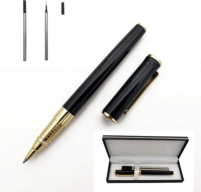 Accod Metal Signature Pen Writing Smooth Black Ink Ballpoint Pen Business Gift Pen with Two 0.5mm Refills Gift Box for Women or Man (Black)