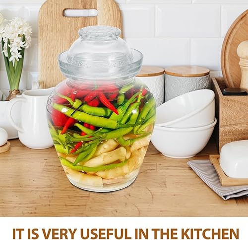 Miniatura 6 de Yardwe Tarro de pepinillo grande tradicional chino de fermentación de vidrio frasco de fermentación de vidrio con tapa de sellado de agua (2.5