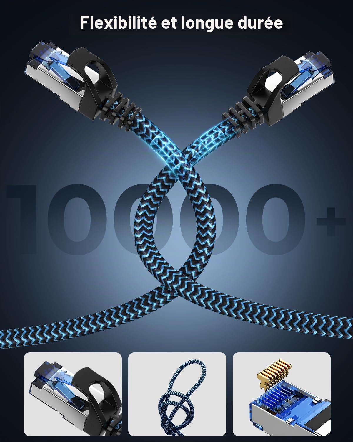 Câble Ethernet Cat 8 3 m 10 Pièces, Réseau RJ45 40Gbps 2000MHz | Cable Ethernet Haut Débit Nylon Tressé Double Blindage Rallonge Ethernet Cat 8 Compatible avec Routeur Modem Décodeur TV