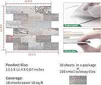 Vista 26 de DEWOO 20 hojas de azulejos de pared autoadhesivos estilo rustico para despegar y pegar para cocina estilo granja, aspecto de madera sintética