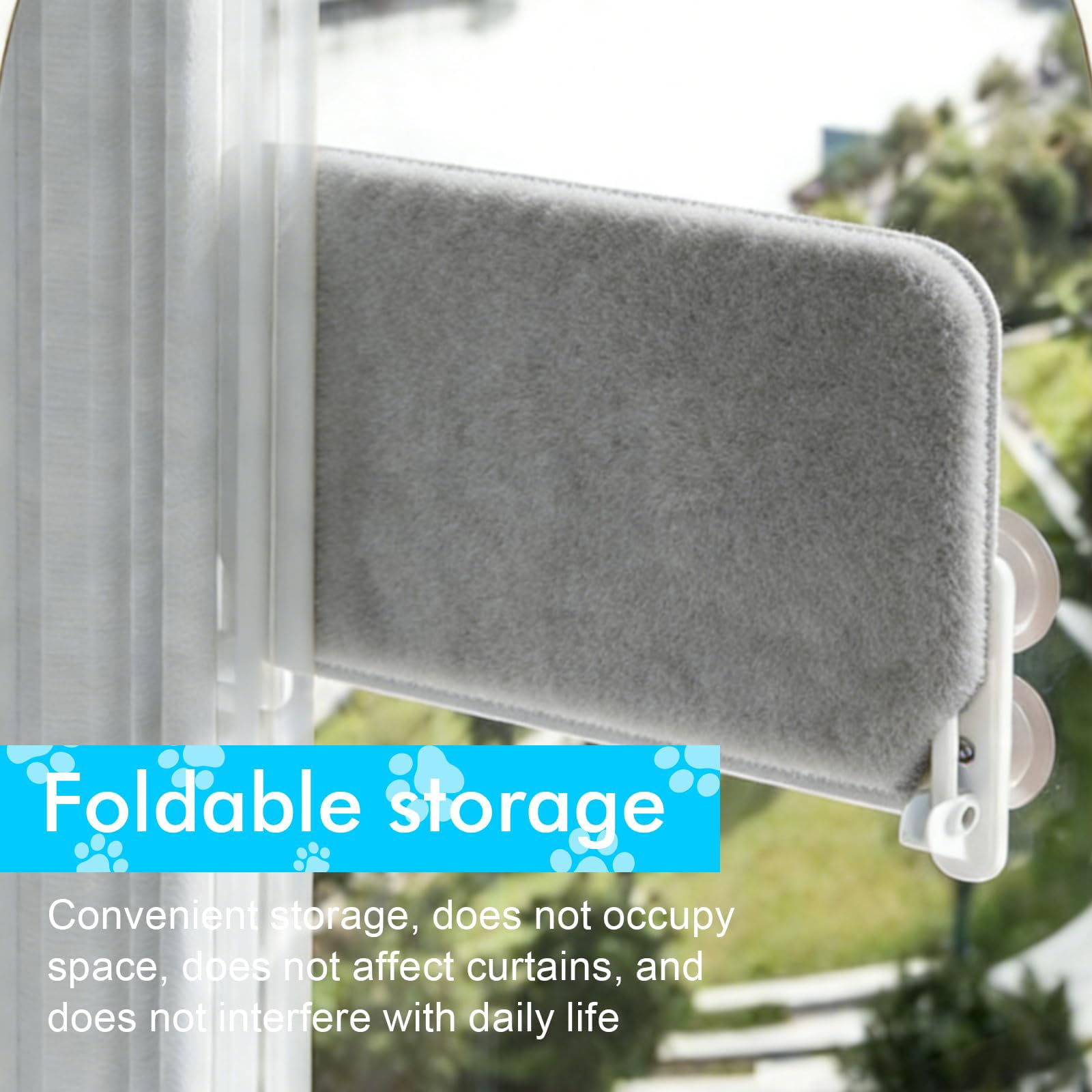 GOMETY Hamaca Para Ventana Para Gatos, Cama Suave De Forro Polar, 52 X 30 Cm, Plegable, Con Fuertes Ventosas, Soporta Hasta 18 Kg, Gris