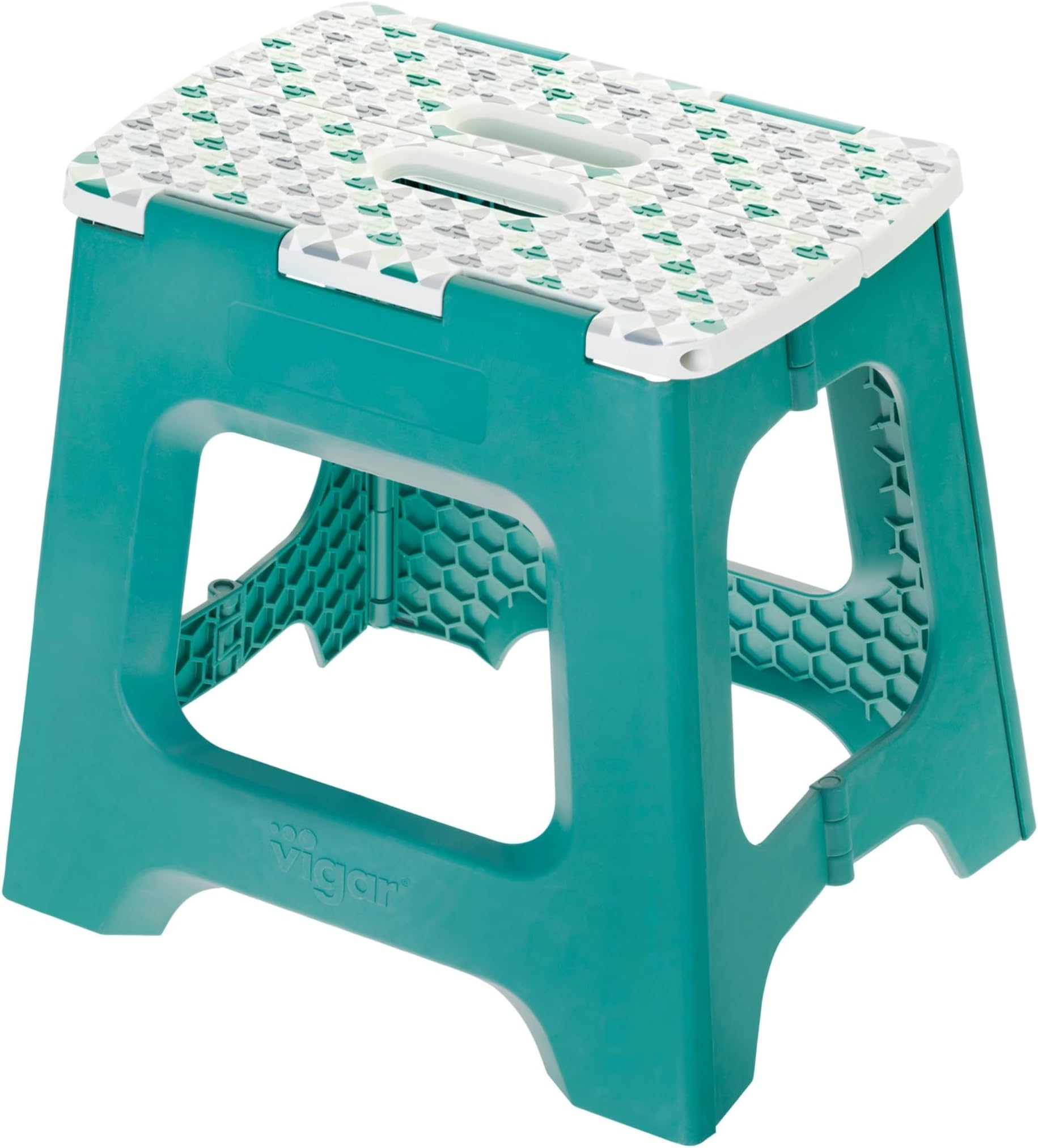 Vigar Compact Step Stool Foldable, Step Stools for Adults, 12-1/2-inch, Lightweight Stool, Non-Slip Folding Step Stool, Geometric Top