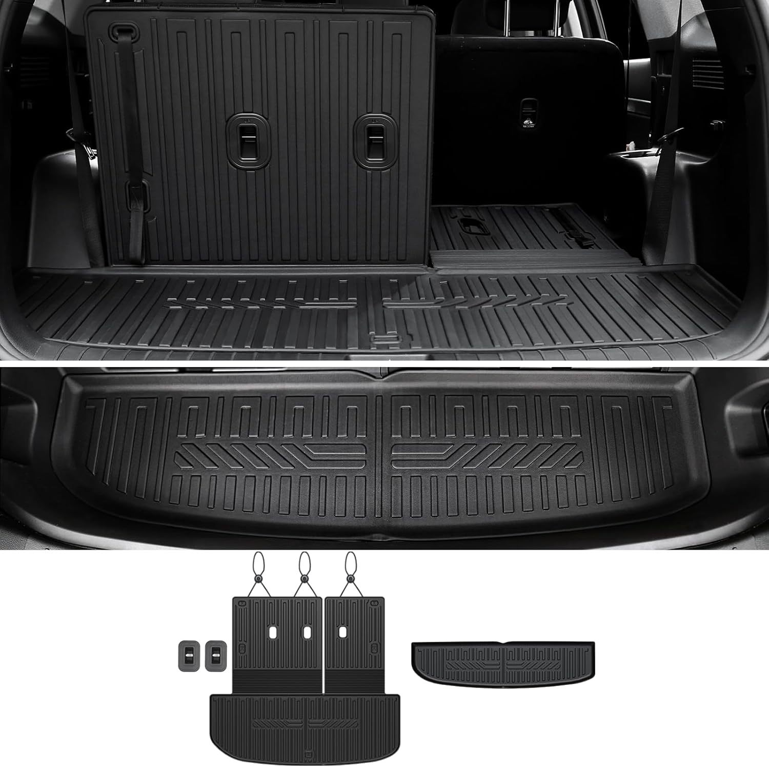 Cargo Mat Backrest Mats for 2020-2024 2025 Hyundai Palisade 7/8 Seat, All Weather TPE Cargo Liner Trunk Lower Car Mat Accessories for Palisade(2-in-1 Cargo Mat+Trunk Lower Mat)
