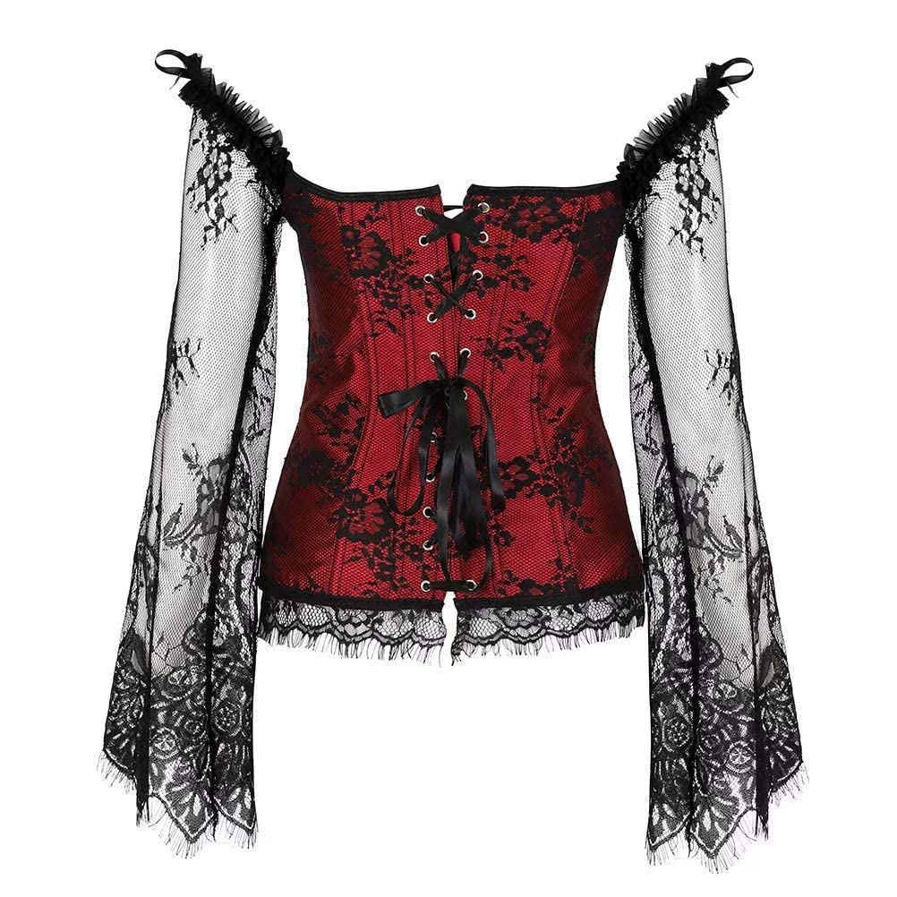 ZOOMA Corsetto sexy da donna, Top corpetto da donna, con corsetto in vita con maniche, camicia tradizionale con camicetta dirndl corsetto bustier