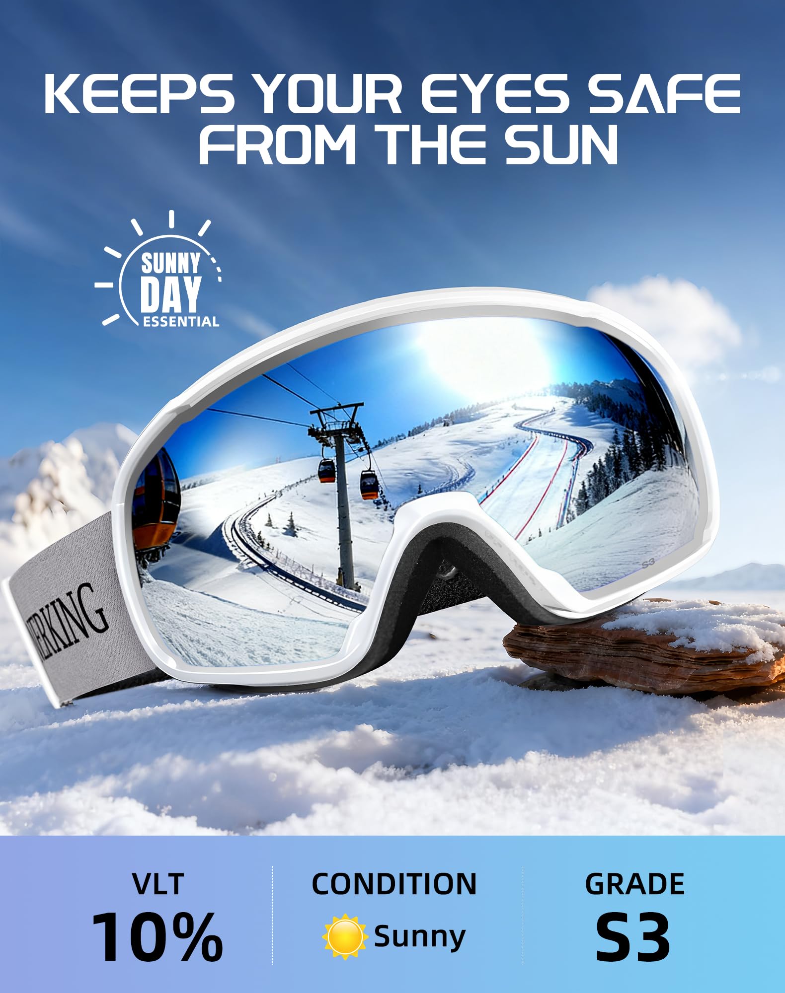 Innerking Lunettes de Ski Homme, Masque Ski OTG Lunettes de Snowboard, 100% Anti-UV pour Sports Hiver, Vision Plus Large, Ski Goggles Femme pour Sports Hiver