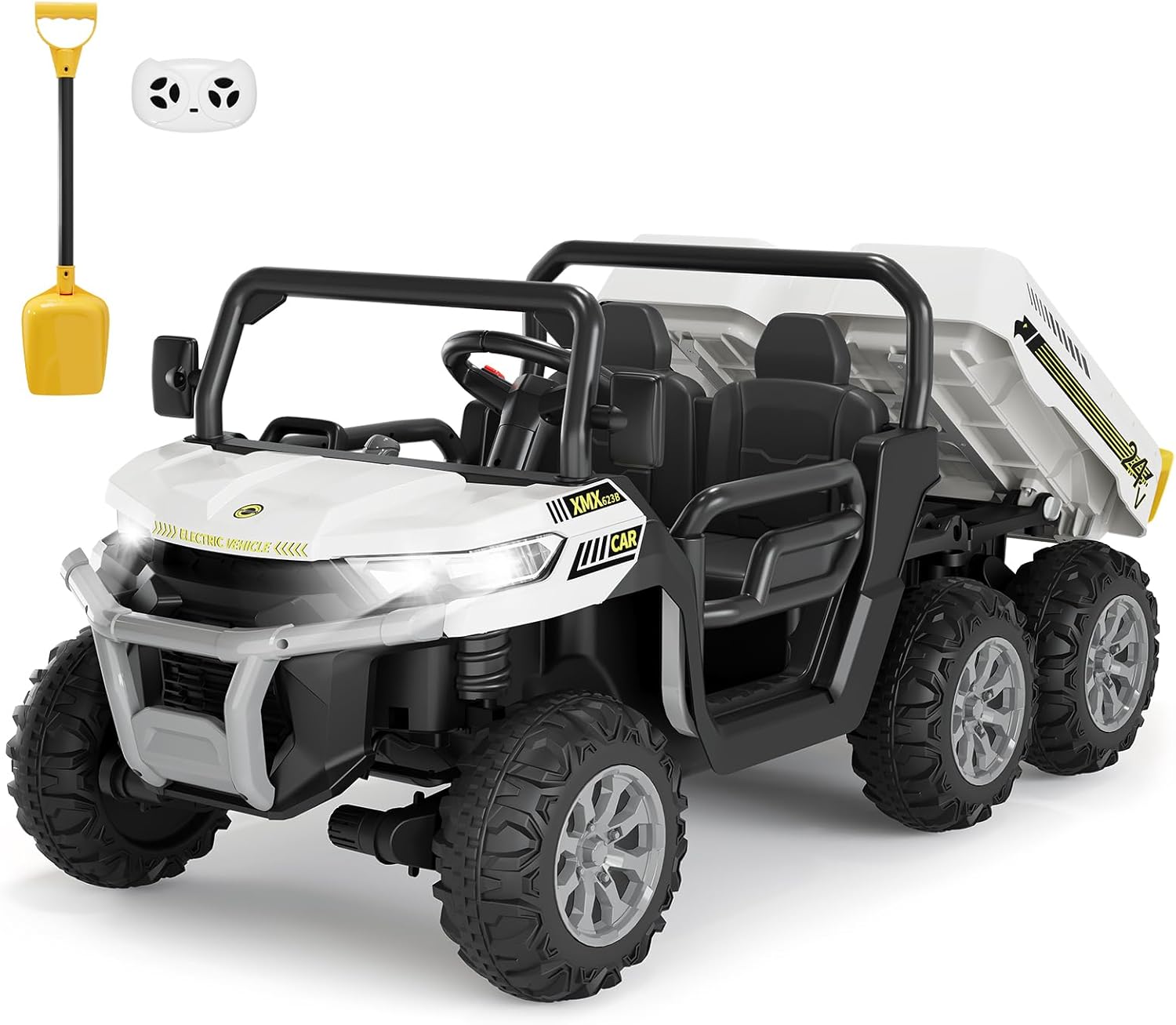 GarveeLife 24V 2-Seater Ride-On Dump Truck for Big Kids - Auto-Lifting Bed, 4x75W Motors, Parental Remote, 110lbs Capacity