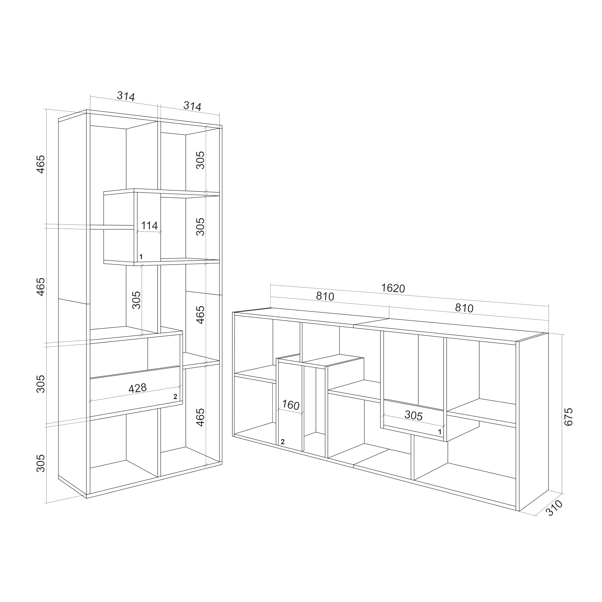 Skraut Home | Étagère Bibliothèque | Étagère de Rangement | 162x67x31cm | Salon, Bureau | Style Moderne | Noir