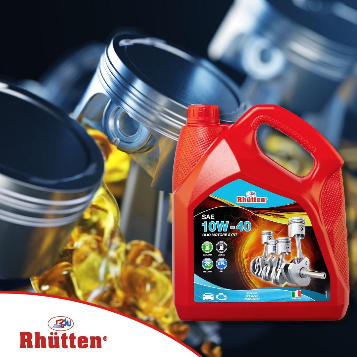Rhutten, Olio Motore 10W40, Auto, Semi Sintetico, Benzina, Diesel, Gpl, Auto Ibride, 4L