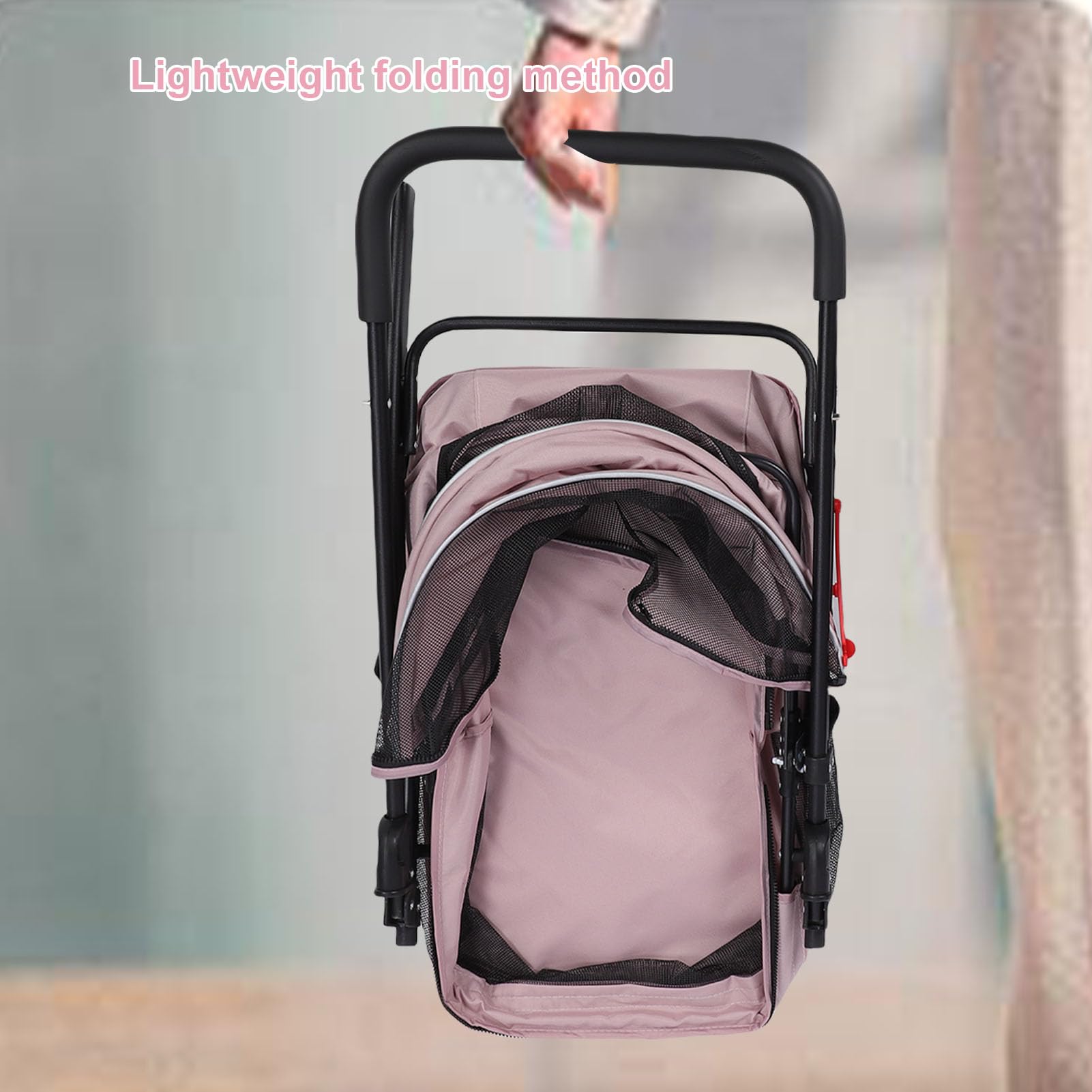 Carrito para Perros de 4 Ruedas, Joggador Plegable con Cubierta Solar, Portavasos, Almohadilla y Bolsa Trasera, Malla Transpirable