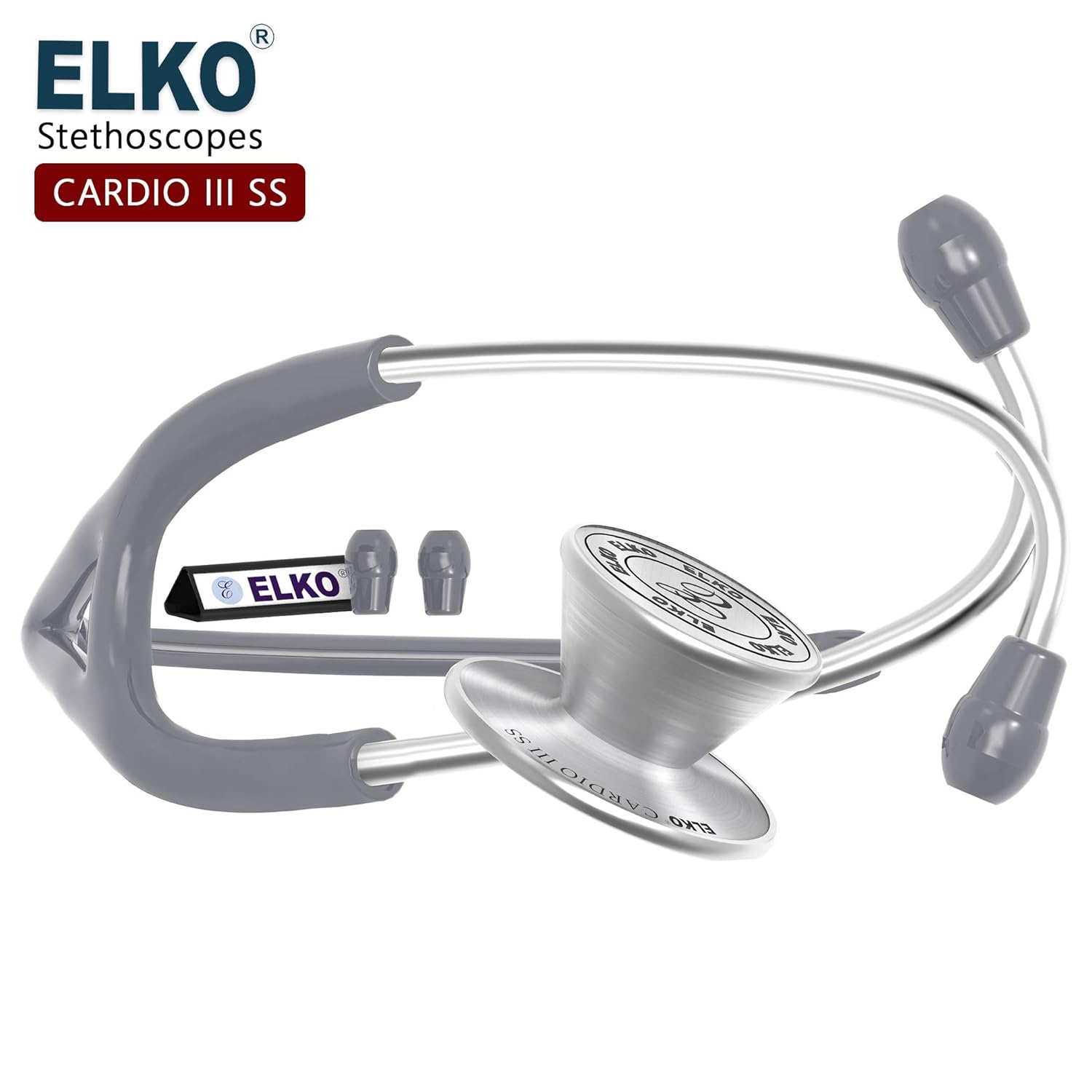 ELKO EL-060 Cardio III SS Stainless Steel Acceptive Stathoscope | Two-way PVC tubing | Double -sided chestpiece for adult and pediatric patients | Doctors and Medical Students (Gray) ELKO EL-060 Cardio III SS Stainless Steel Acceptive Stathoscope | Two-way PVC tubing | Double -sided chestpiece for adult and pediatric patients | Doctors and Medical Students (Gray)