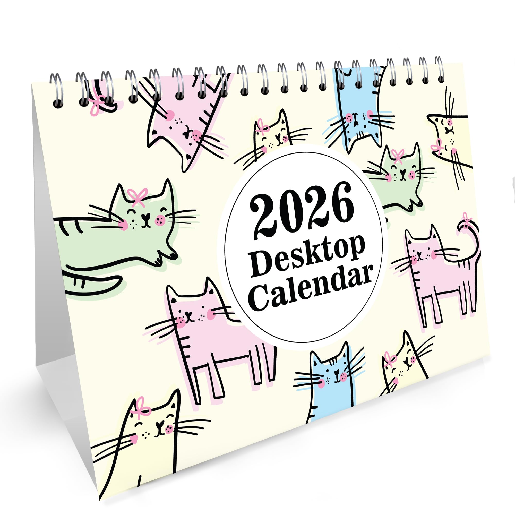 Red Ocean 2026 Desktop Cat Themed Calendar Month to View, Free-Standing, Spiral Bound, 13 Page Flipbook Calender For Office Home Work