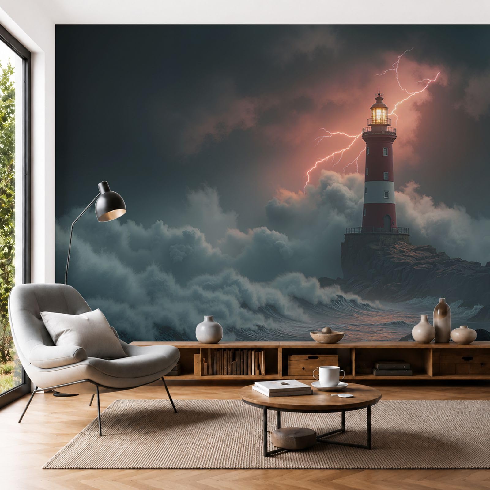 Papier peint panoramique phare anti-reflet en soie décoration murale