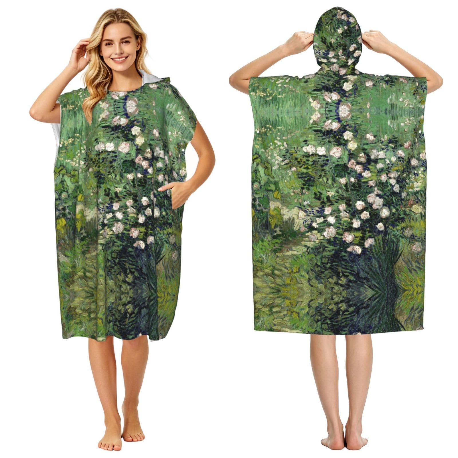 Poncho surf microfibre imprimé roses pour adulte homme et femme léger