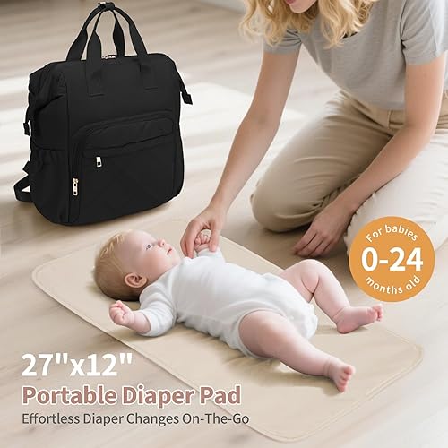 Miniatura 6 de CEI-CEI Mochila para pañales acolchada para niñas y niños, con bolsillos aislados, resistente al agua, mochila de viaje para pañales para mamá y
