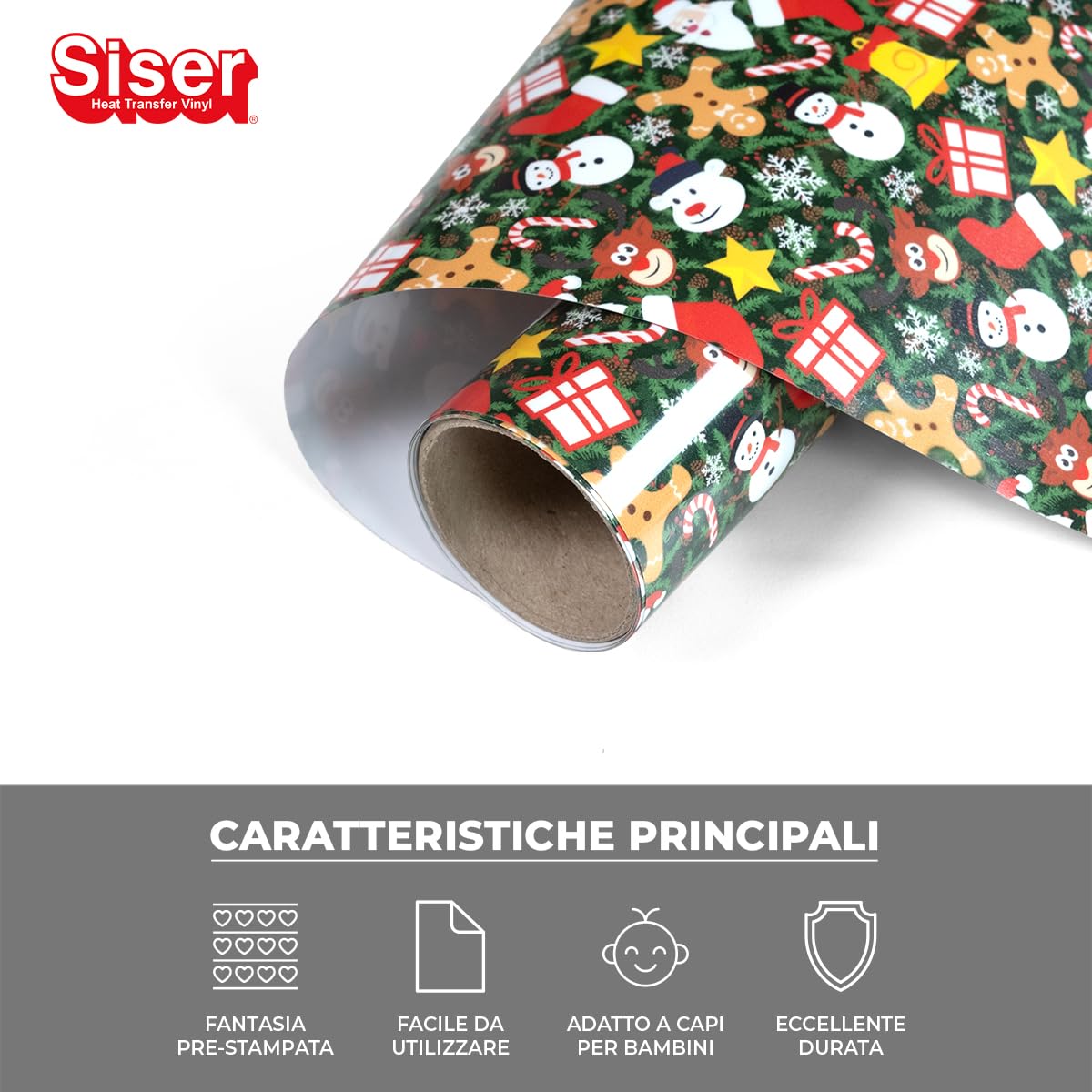 Siser® Easypatterns PLUS Joyful Christmas, 30cm x 0,5 mt, vinile Termotrasferibile Termoadesivo per la Personalizzazione di Abiti, Accessori e Tessuti d'arredo, Materiale per Hobby Creativi