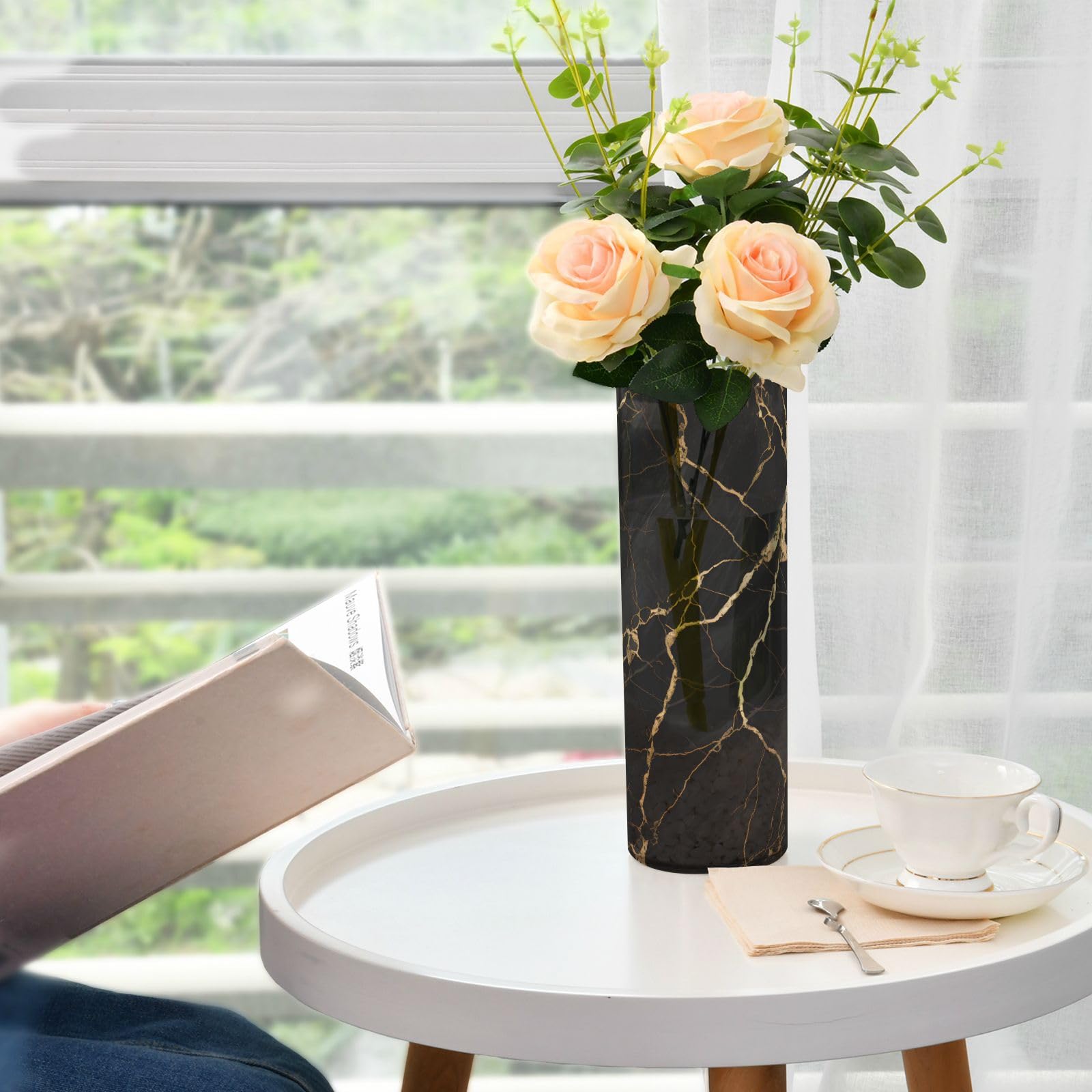 Amazon.com: senya Gold Crack Black Marble Flower Vase for