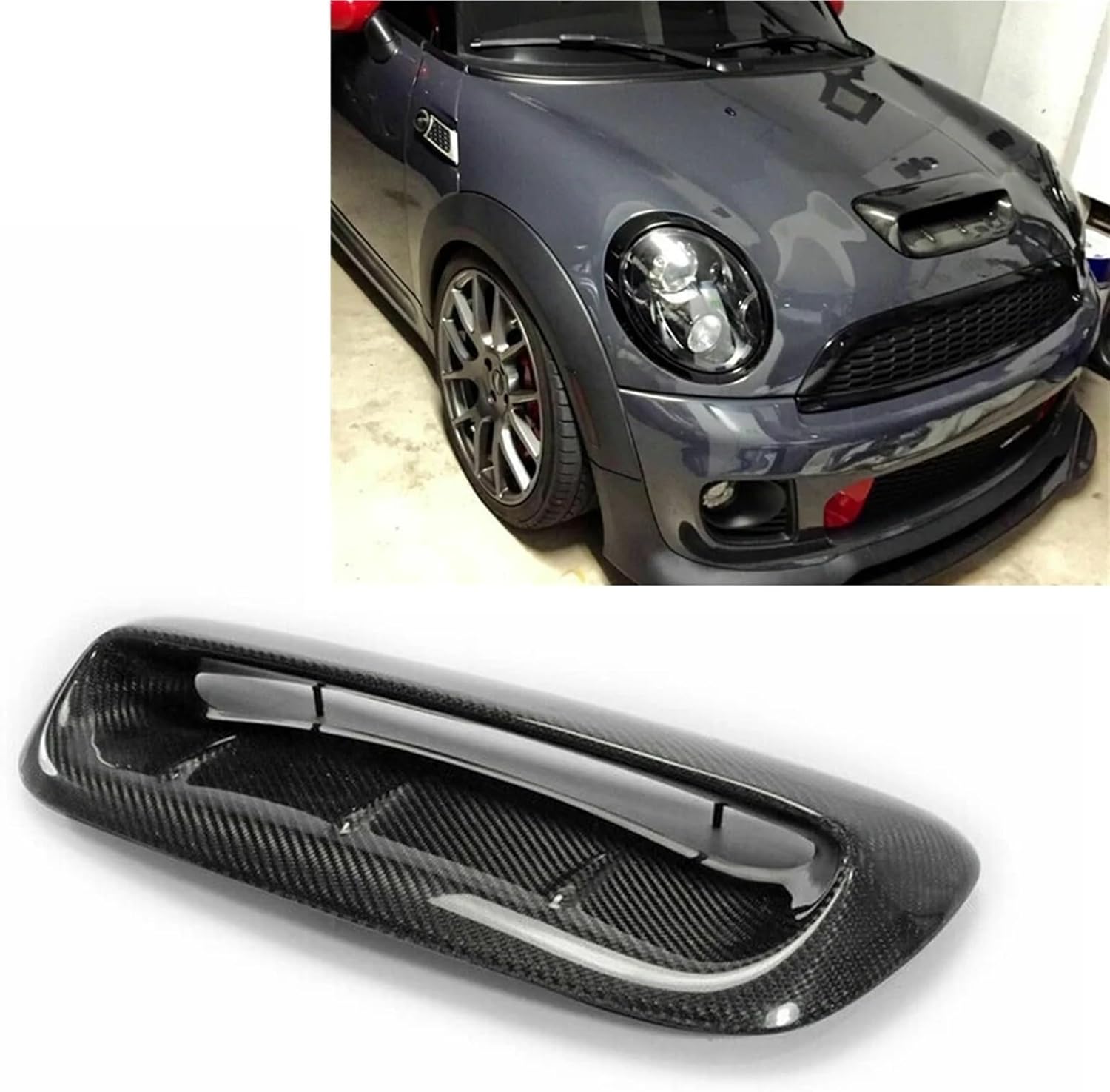 Front Engine Hood Scoop Carbon Fiber Air Vent Outlet Bonnet Cover Trim Compatible With Mini Cooper S R56 R55 R57 R58 R59 2007-2014