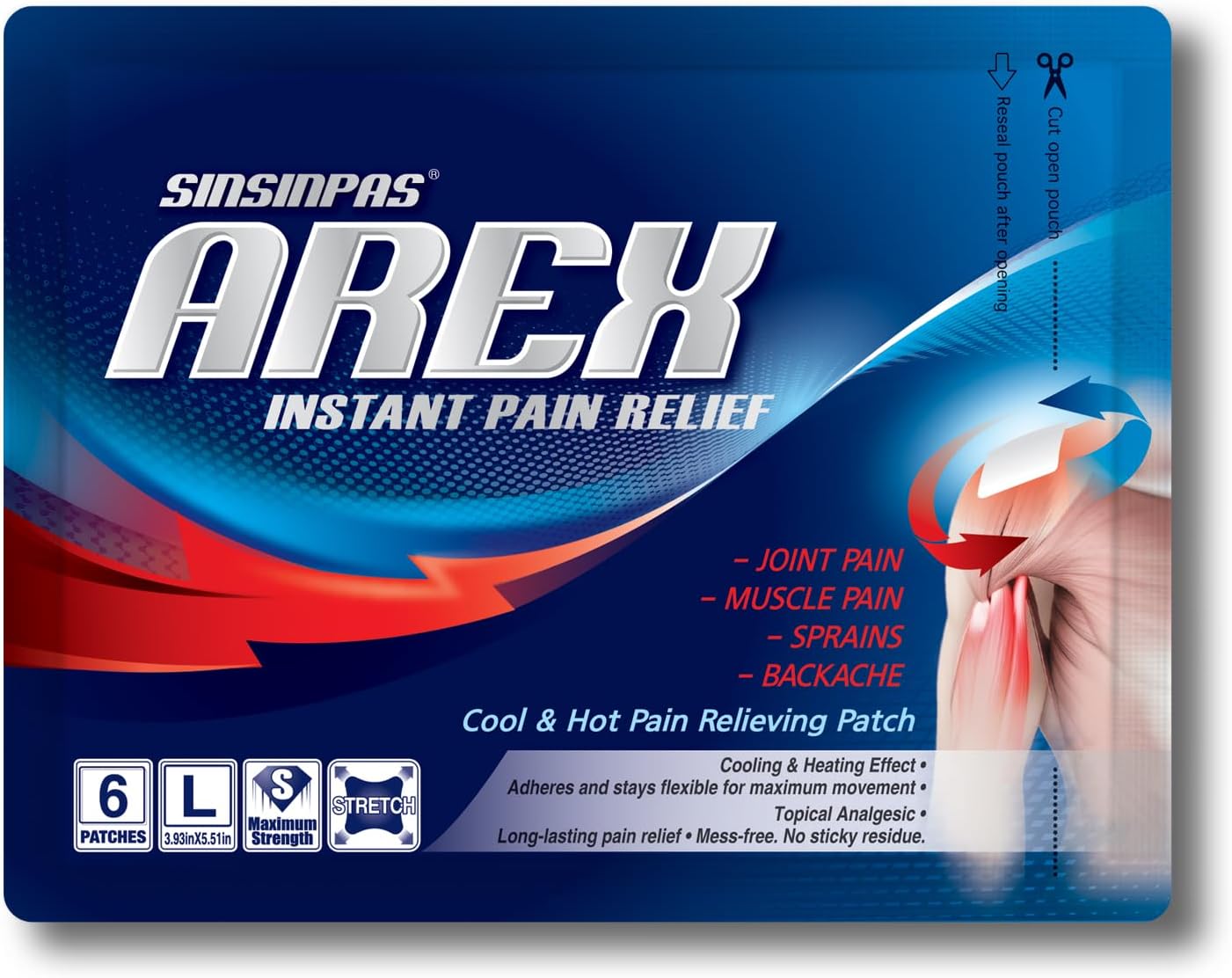 AREX Cool & Hot Pain Relieving Patch, Large 1 Pack (6 Patches Total)…