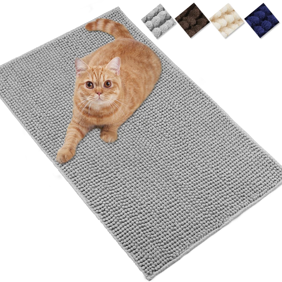 VIVAGLORY Soft Cat Litter Box Mat, Large Litter Trapping Mat for Indoor Cat, Machine Washable Cat Kitty Litter Tray with No-Slip and Waterproof, 31"× 20", Grey