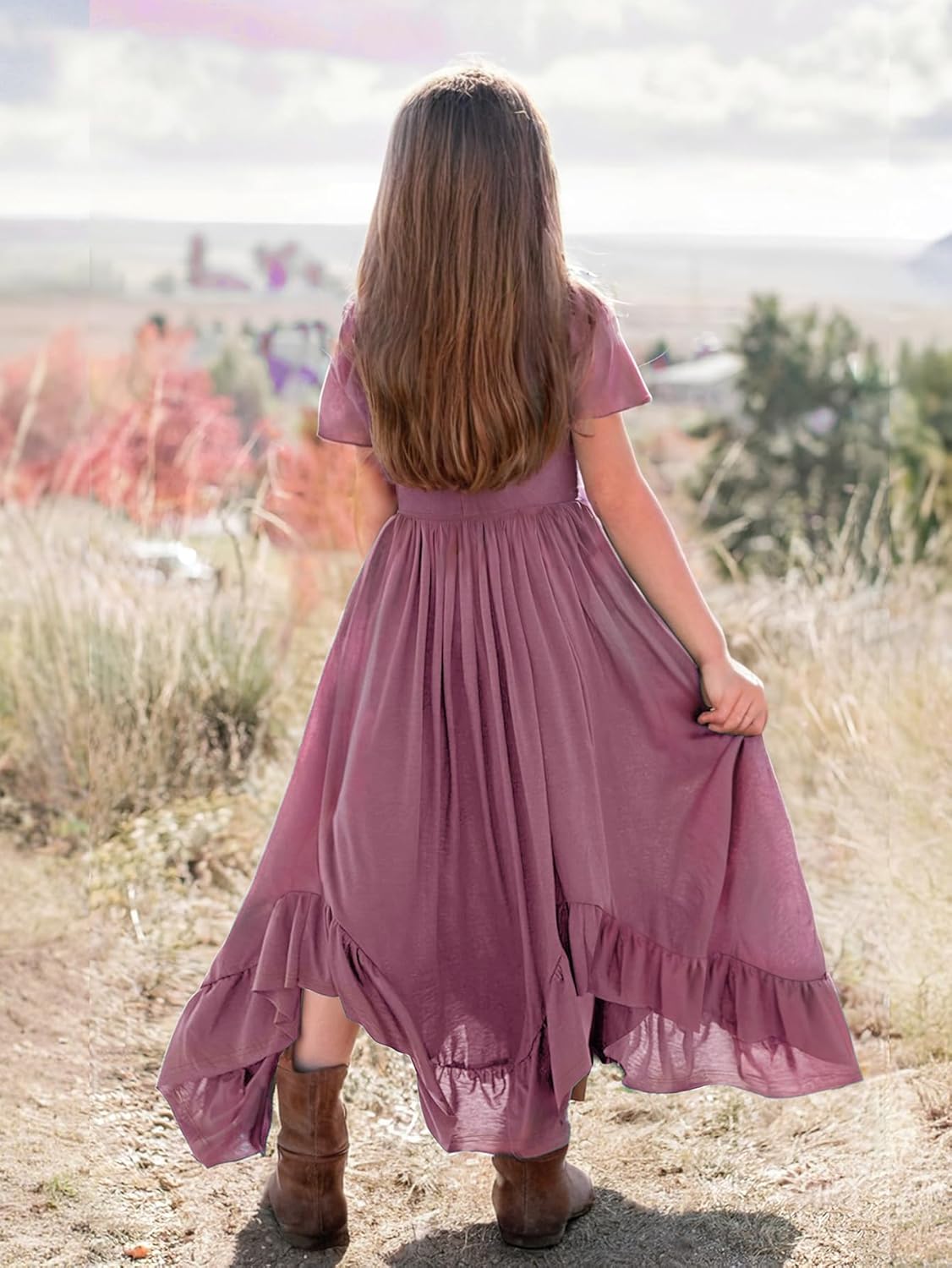 Seechoslo Tween Girls Maxi Dress Short Sleeve Casual Flowy Boho Style Summer Long Dress for Girls Big Kids Size 8-14 Years - Image 3