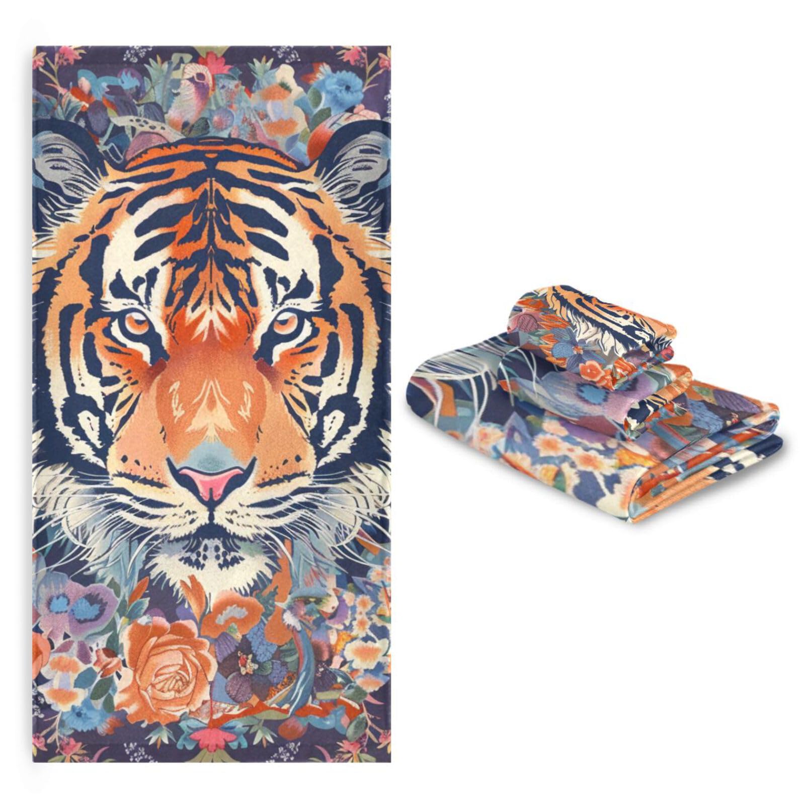 Styl boho kwiat kwiatowy tygrysy szybkoschnące ręczniki do twarzy zestaw 3 sztuk, 1 ręcznik kąpielowy 1 ręcznik do rąk 1 myjka do kuchni łazienki jogi siłowni
