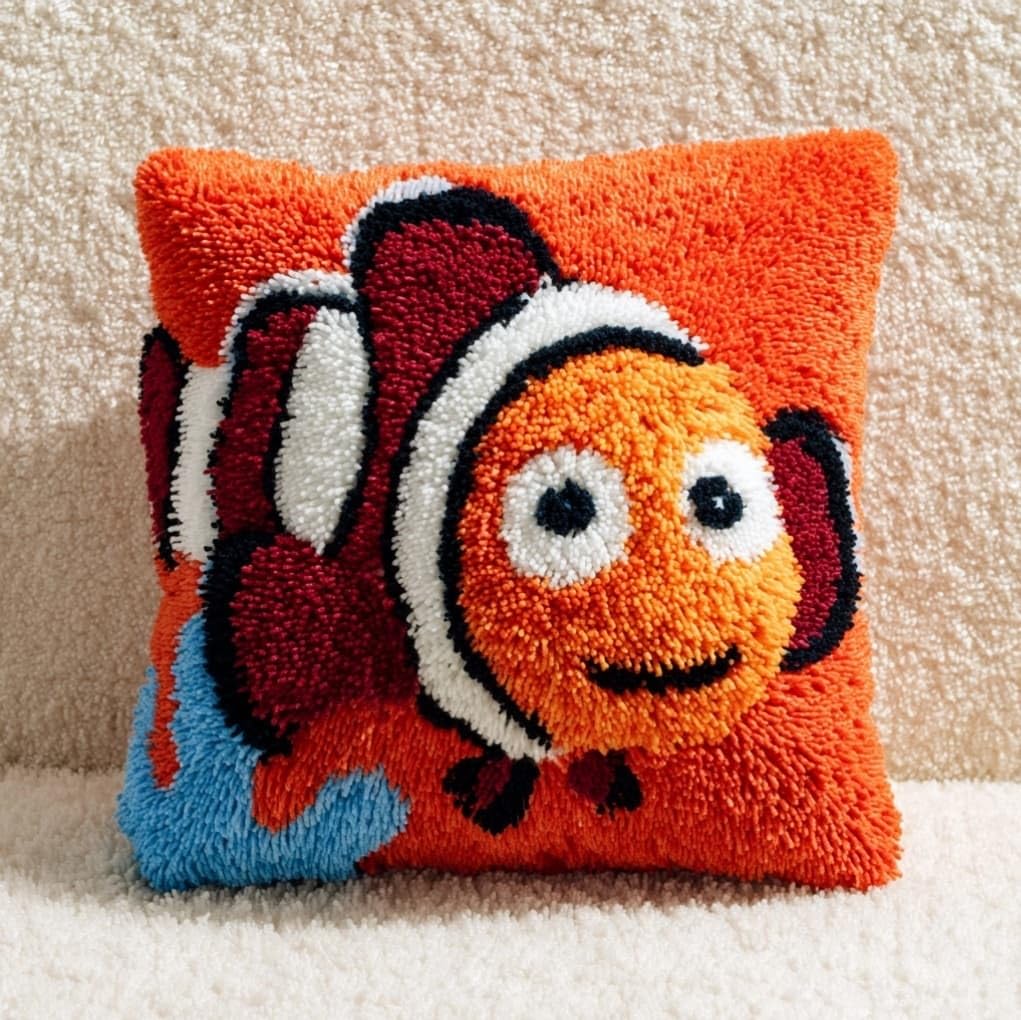 AxiangziK Latch Hook Pillow Making Kit 43x43cm,Cartoon Goldfish