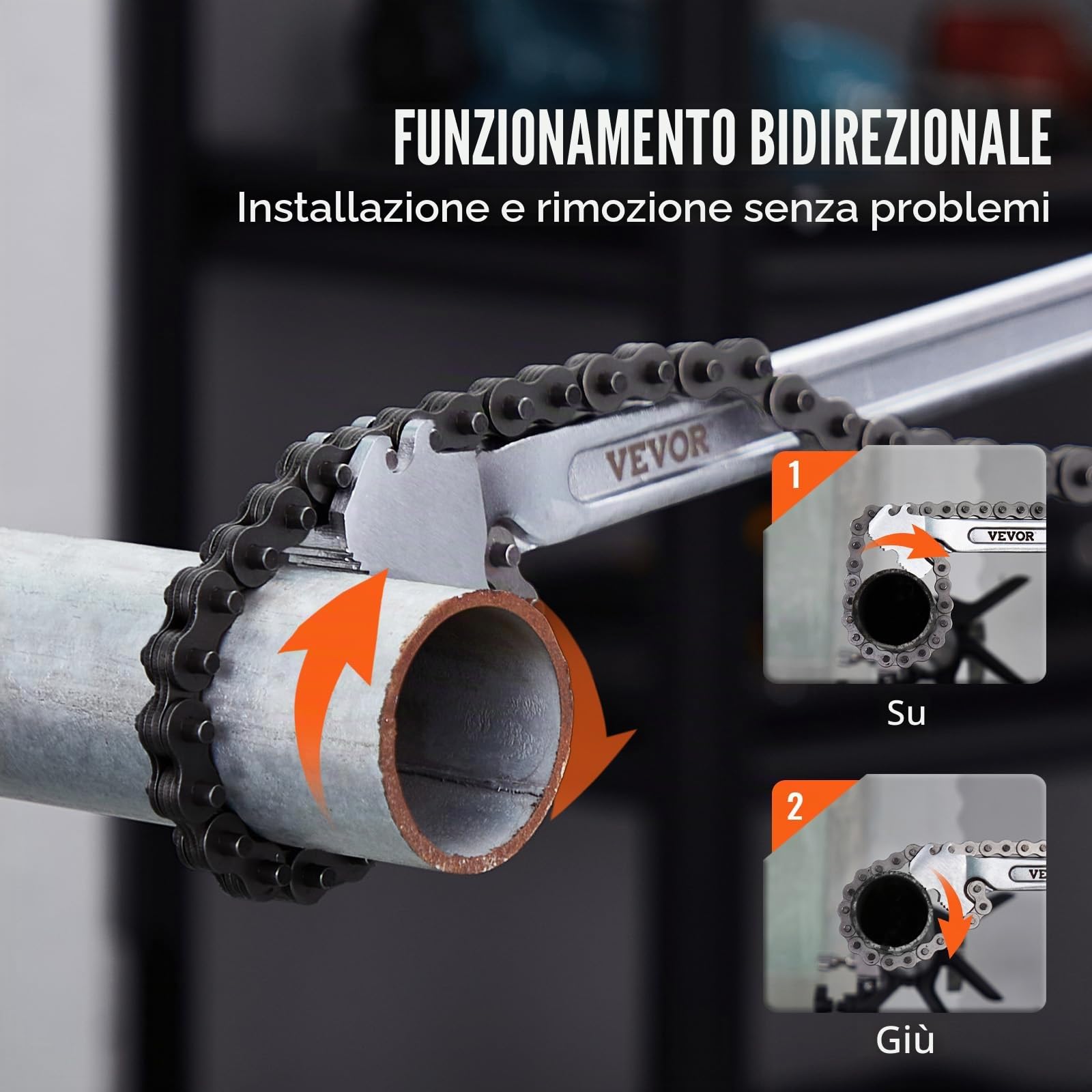 VEVOR Chiave a Catena, Chiave per Tubi a Catena 1219 mm, Chiave per Raccordi per Tubi Reversibile CRV con Ganascia ad Alta Resistenza e Impugnatura Ergonomica, Installazione Tubi e Auto Riparazione
