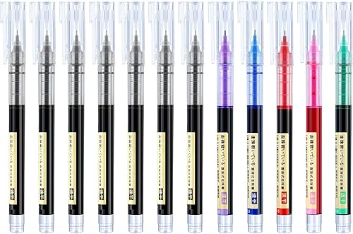 Vista 11 de 12 bolígrafos de punta rodante, punto extrafino de 1⁄64 pulgadas (0.5 mm), bolígrafos de tinta líquida de secado rápido, (negro y rojo)