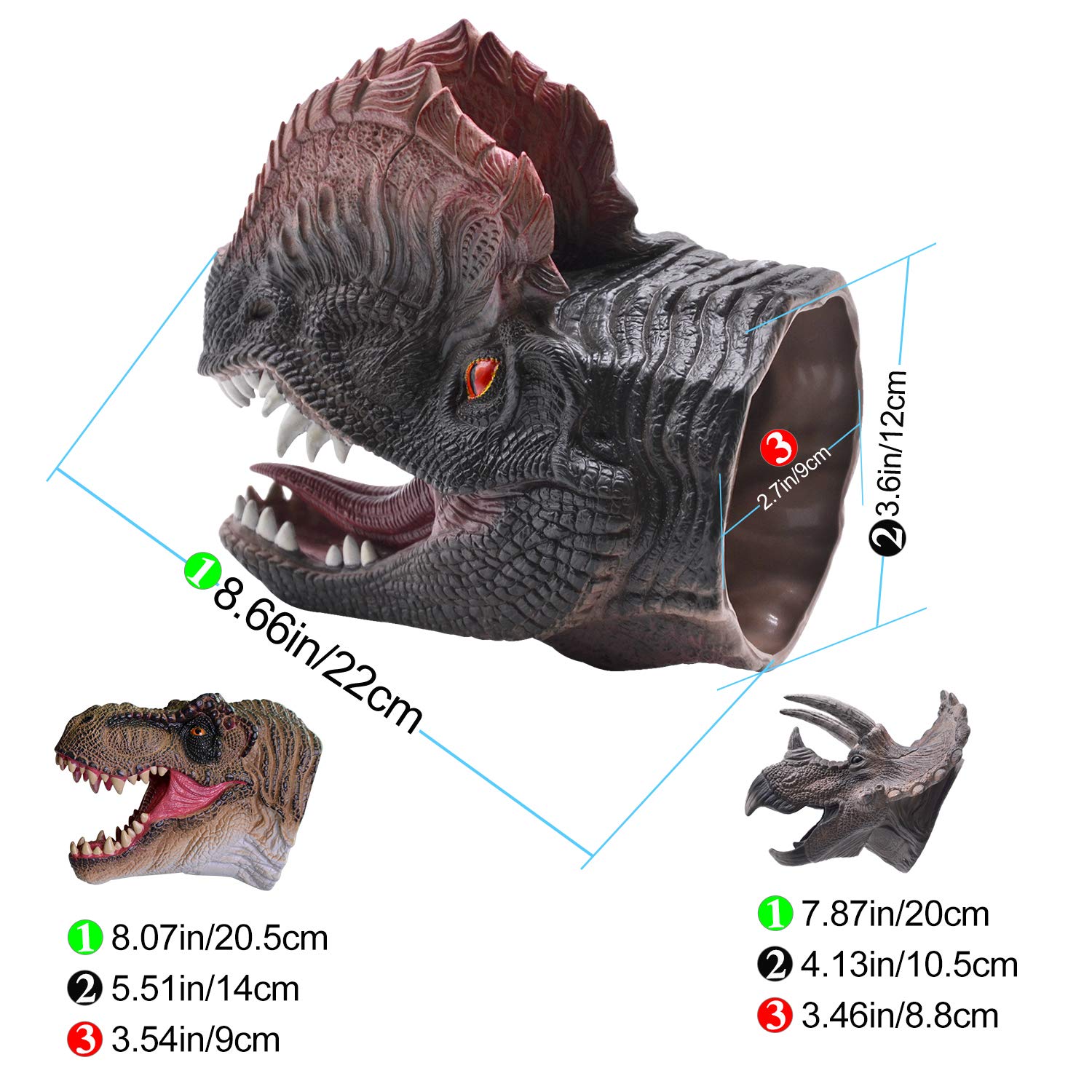 Set De 3 Marionetas De Dinosaurio De Látex – T-Rex, Triceratops Y Dilophosaurus, Juguete Realista Para Manos