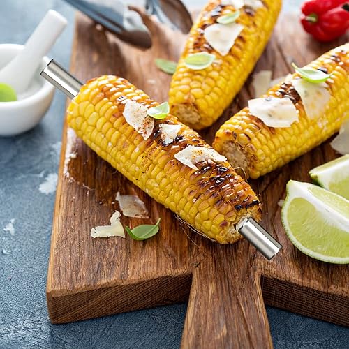 Miniatura 6 de Senzeal 8 soportes para mazorcas de maíz de acero inoxidable, brochetas de maíz en la mazorca, tenedores para barbacoa, tenedores para el hogar,