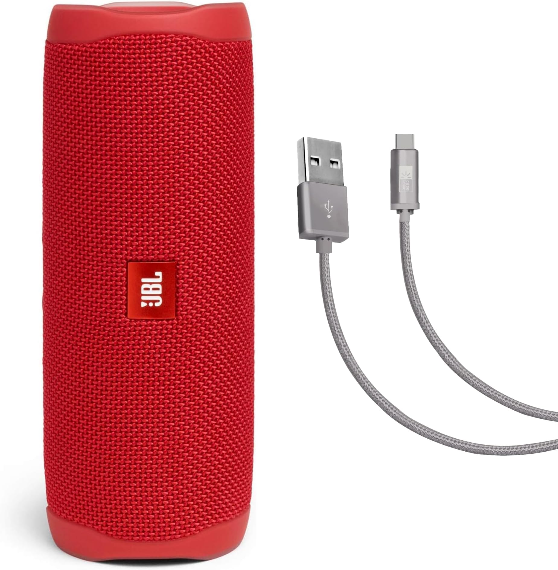 Flip 5 (Red) + Bundle with Case Logic Braided USB Type-C Charge & Sync (6 feet, Gray)