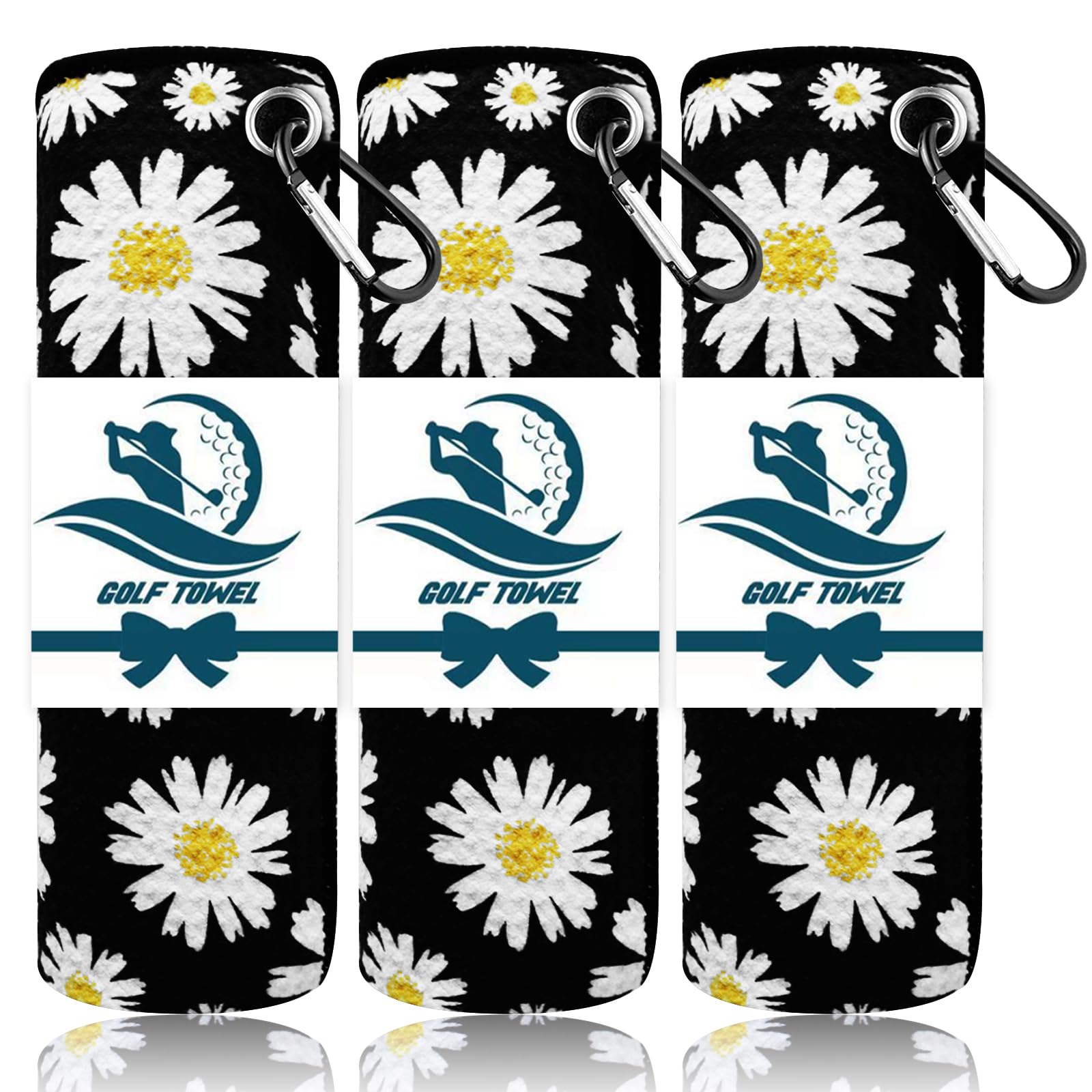 FINGER TEN 3 Pack Golf Towels Microfiber Waffle Pattern Tri-Fold 16“x16”with Heavy Duty Carabiner Clip, Golf Cleaning Towel Superior Water Absorption and Quick Dry for Men Women (Dark)