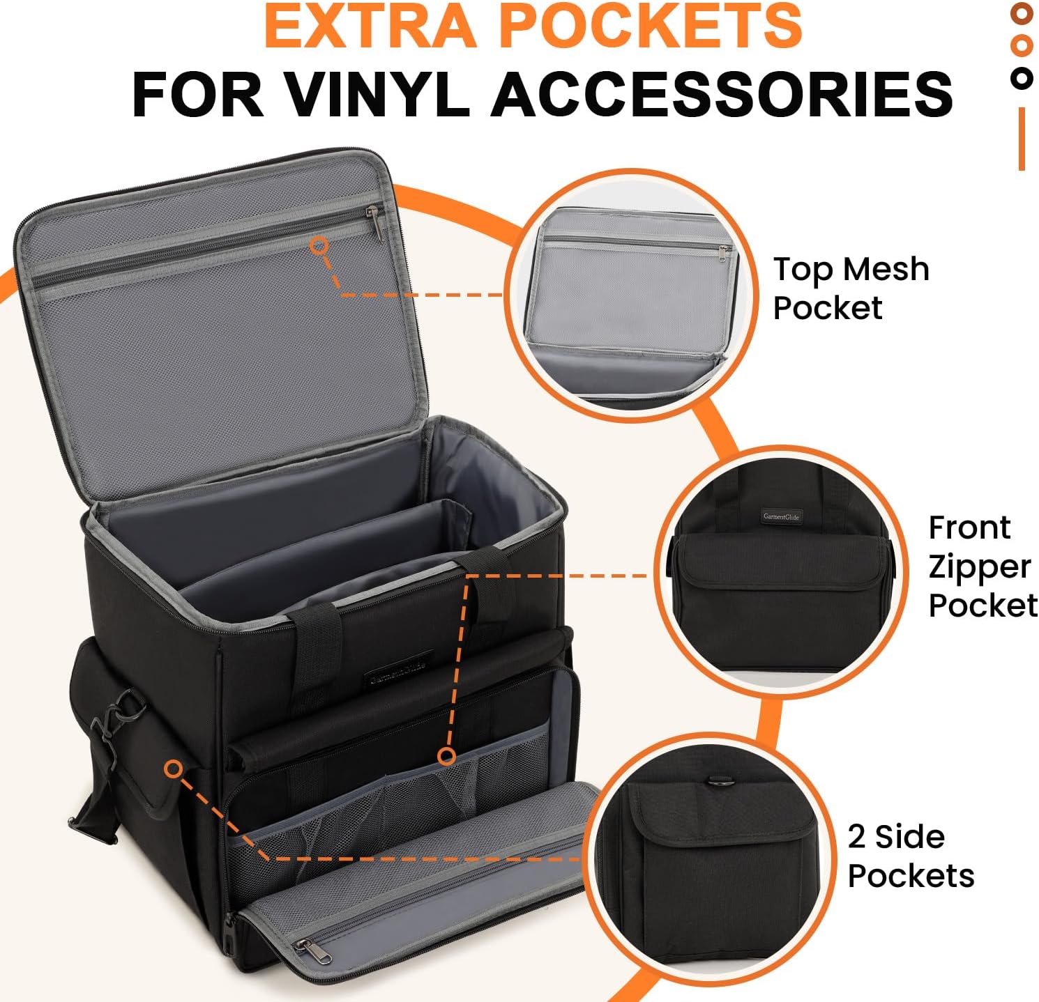 Vinyl Record Case, Vinyl Record Carrying Bag Holds 60 LP(7/10/12 Inch), Water-Resistant Record Storage with 2 Dividers,Travel LP Case for Albums, DJs, Collectors, Idea Gift for vinyl Lovers (Bag Only) - Image 5