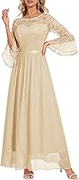 Wedtrend Women's Bell Sleeve Maxi Bridesmaid Dress - Flowy Lace Chiffon Wedding Guest Evening Gown 2025