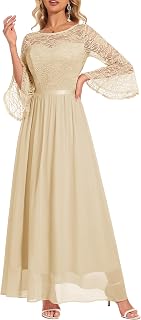 Wedtrend Women's Bell Sleeve Maxi Bridesmaid Dress - Flowy Lace Chiffon Wedding Guest Evening Gown 2025