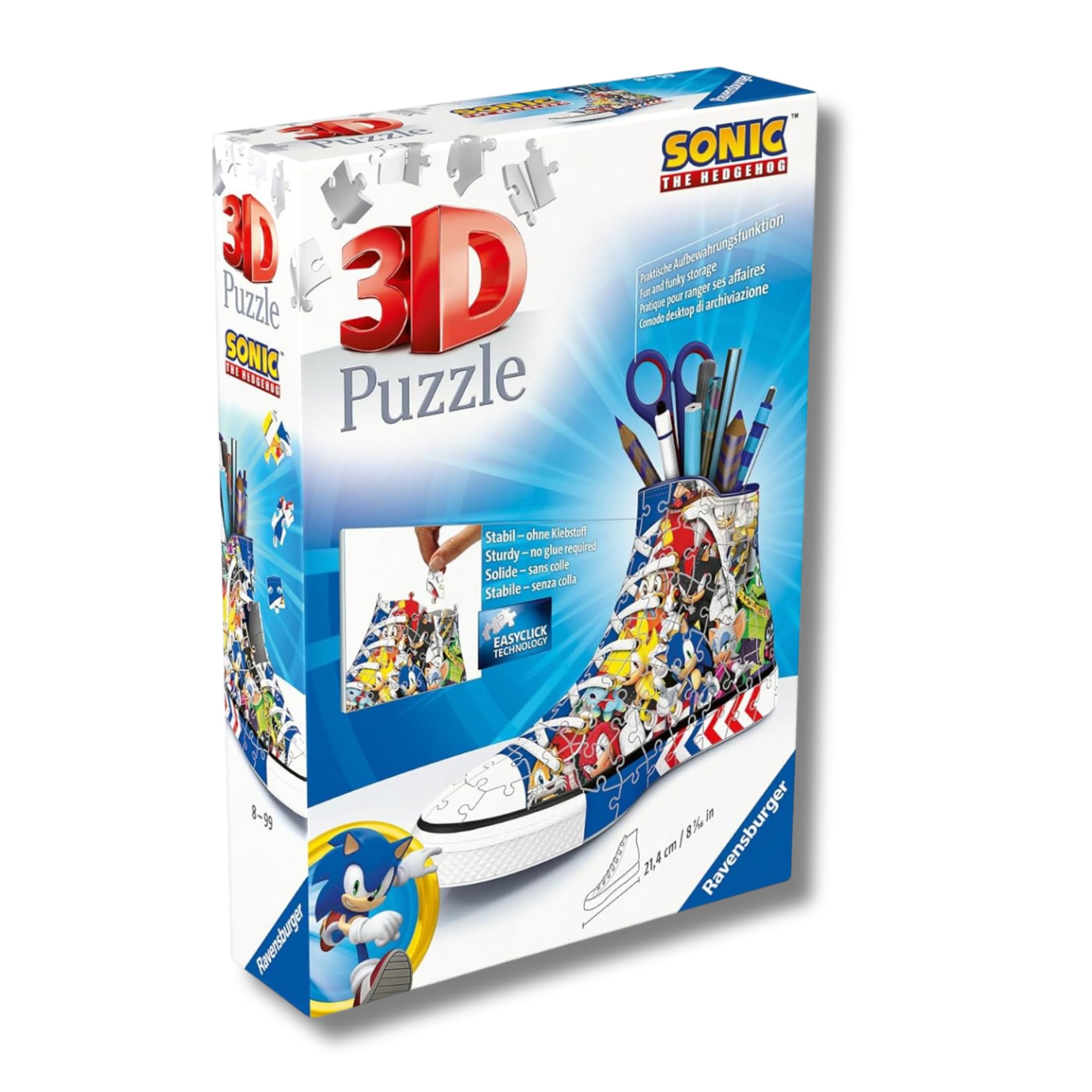 Ravensburger - Puzzle 3d Portapenne Sneaker Sonic | Puzzle 3d Bambini A Partire Dagli 8 Anni | Modellismo Da Costruire Bambini Di 108 Pezzi | Regalo Bambino 8 Anni E Più