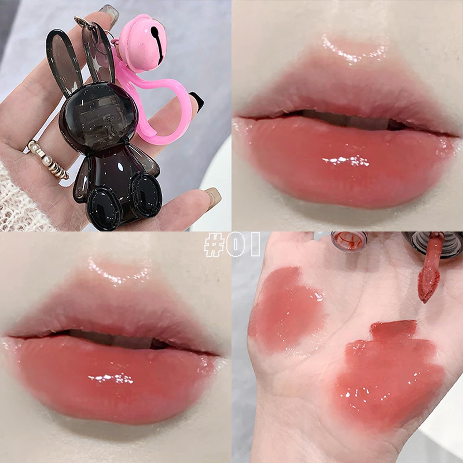 Juego de 3 brillos de labios hidratantes de conejo, lápices labiales líquidos de gelatina, brillo de labios brillante, lindo brillo de labios, aceite para rellenar labios, acabado de vidrio 4