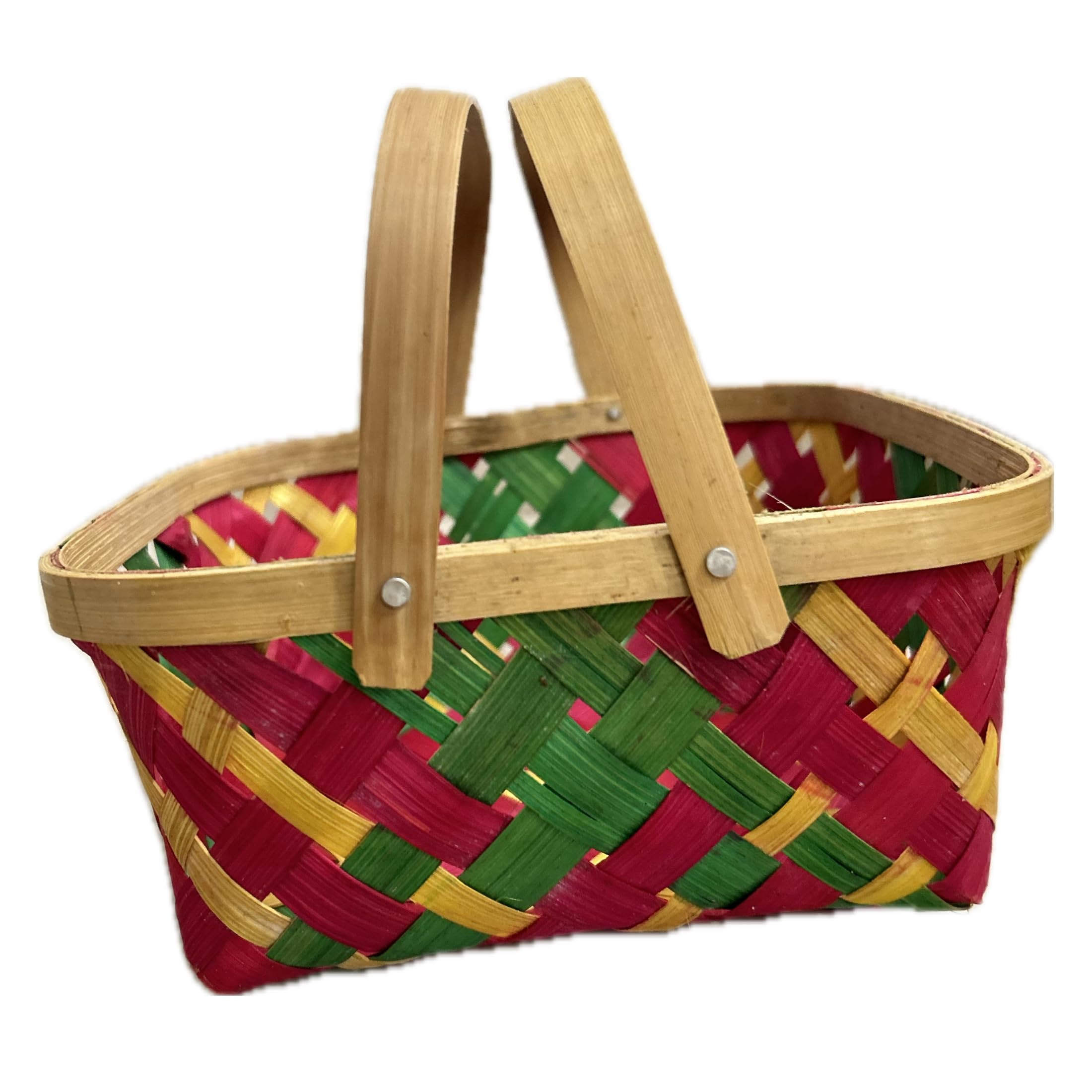 Handwoven Bamboo Basket with Handle, Multicolor-image-8