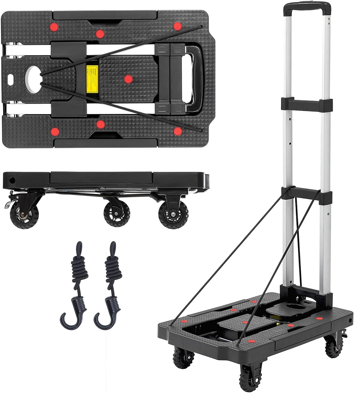 Carro de Plataforma Plegable, Pejevir Carro de Transporte Ajustable con Ruedas Giratorias de 360°, Capacidad de Carga de 150kg, Carrito de Herramientas para Jardín y Mudanzas