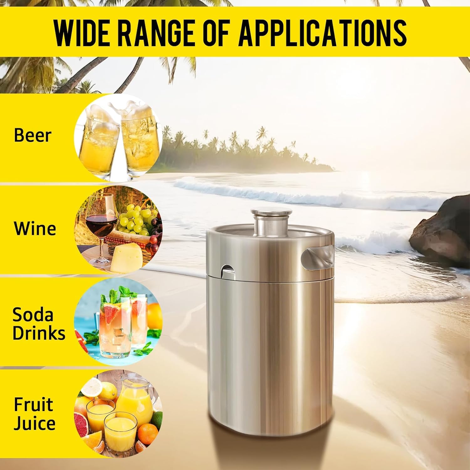 Mini sistema Kegerator de 2 L, barril de acero inoxidable con manómetro y grifo de cerveza, dispensador portátil de cerveza de barril para elaboración casera, fiesta, bar