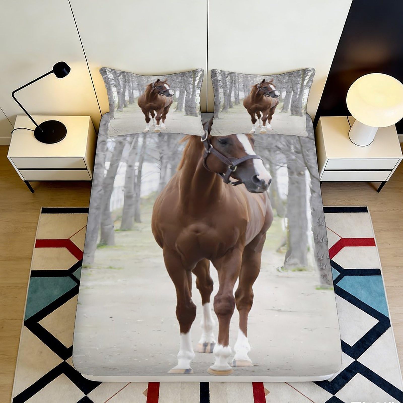 Jqzkxnhpbr Style-4 3D Printed Brown Horse Fitted Sheet Microfiber Soft Decorative Forest Bed Sheet For Bedroom Guest Dorm Mattress Protection 90X200x25cm