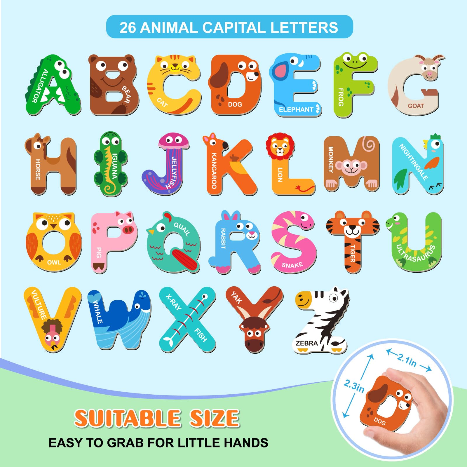 Magnetic Letters, Fridge Alphabet Magnets ABC for Toddlers 1-3, 26 PCS Cute Animal Uppercase Refrigerator Toys, Preschool Spelling Learning Games, Ideal Educational Gift for Kids 3 4 5 Years Old