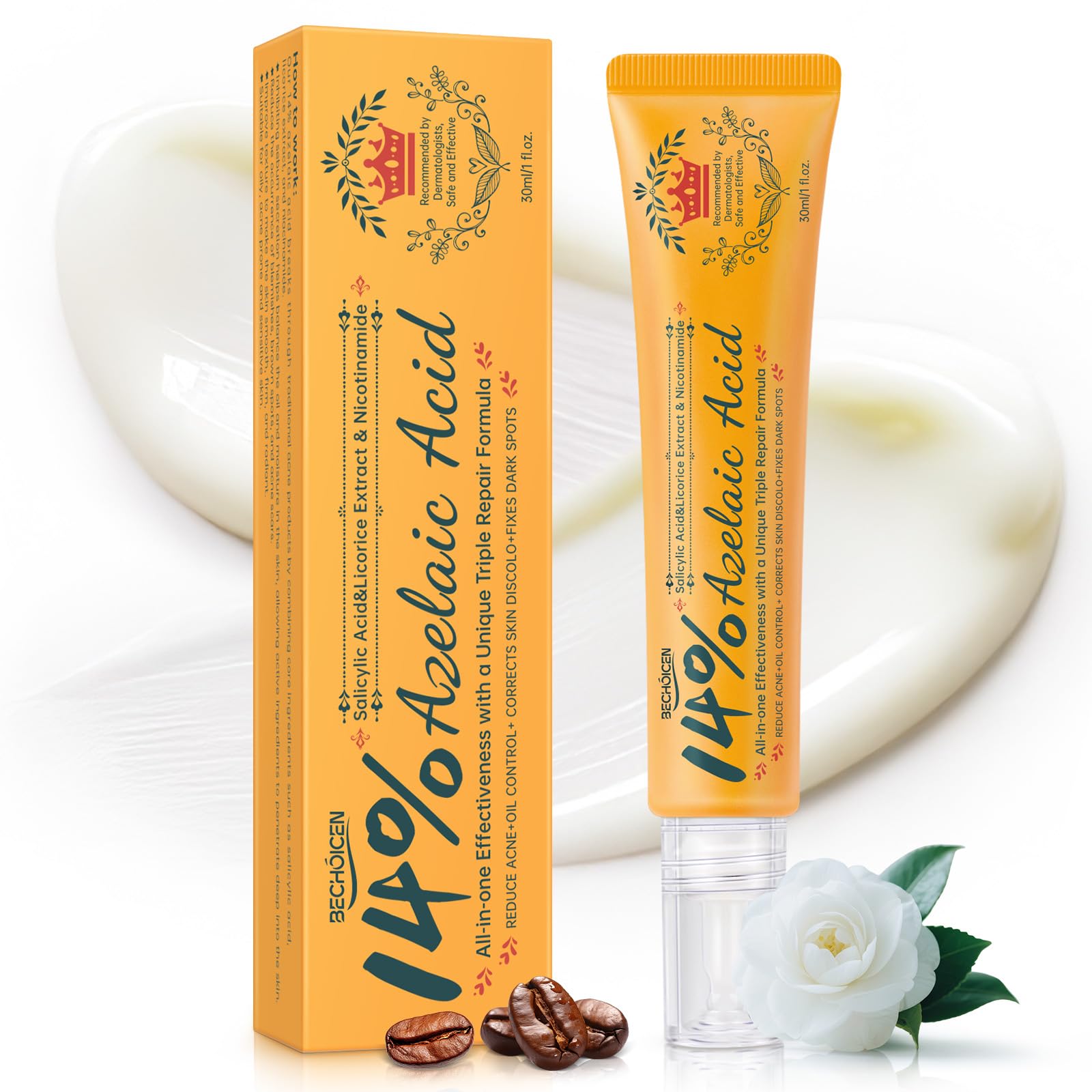 BECHOICEN Azelaic Acid 14% Acne Cream For Face,With Niacinamide & Salicylic Acid, Evens Skin Tone and Repairs Skin Barrier, 1oz