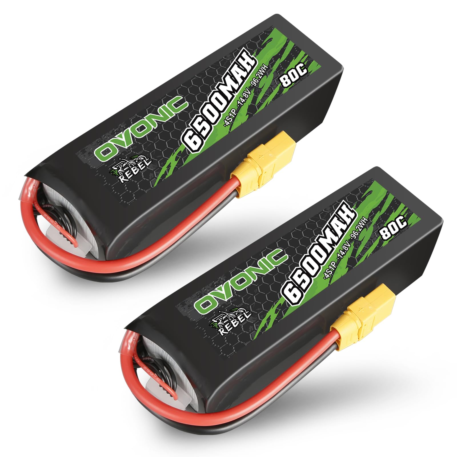 OVONIC Lot de 2 batteries Lipo 4S 6500 mAh 80 C 14,8 V avec prise XT90 pour voiture RC Truggy Buggy RC Hobby