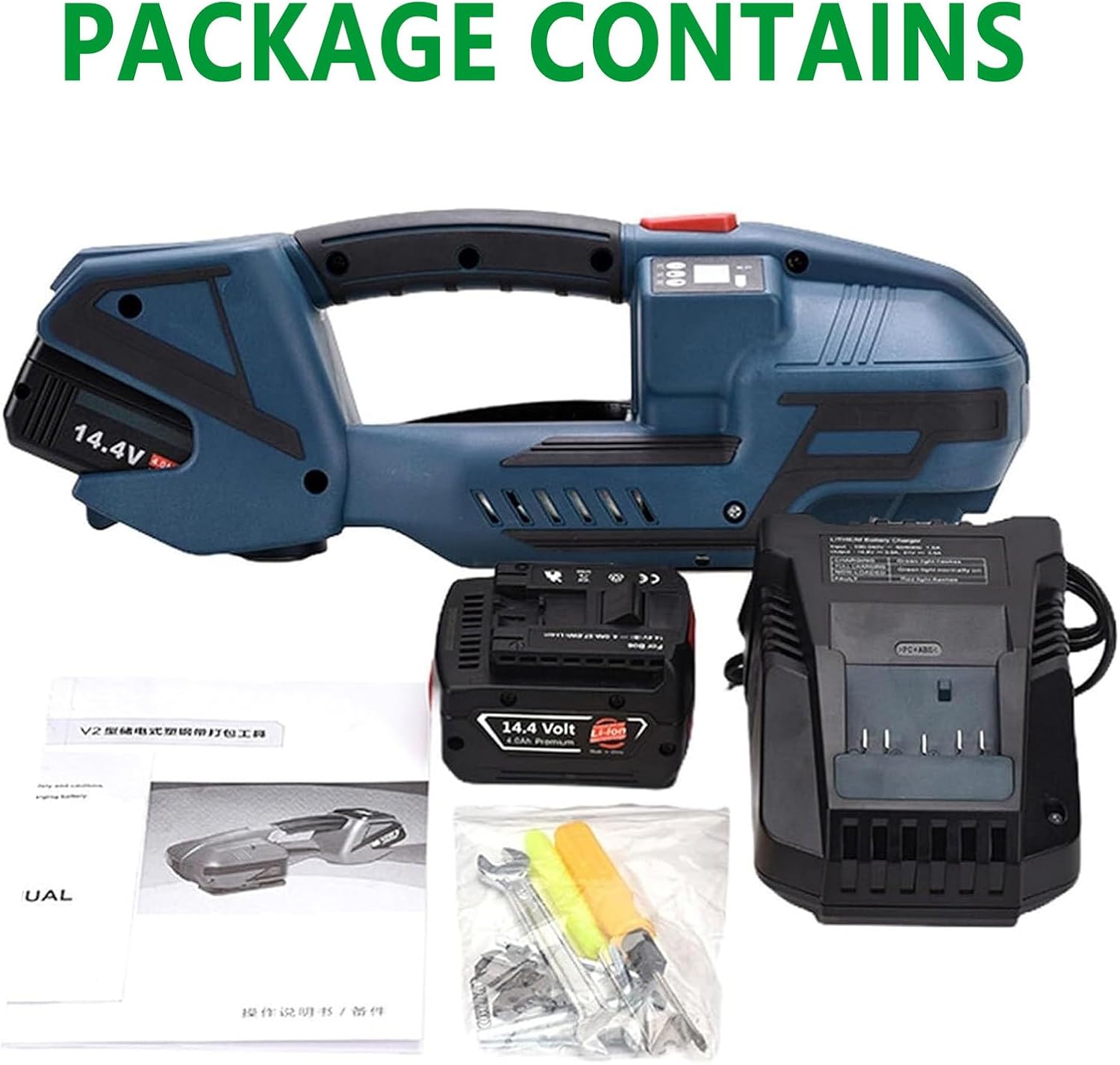 Automatic Electric Strapping Machine with 4000mAh Battery - Hot Melting Banding Tool for 1/2 to 5/8 inch PP/PET - LCD Screen Packaging Tensioner for Efficient Bundling