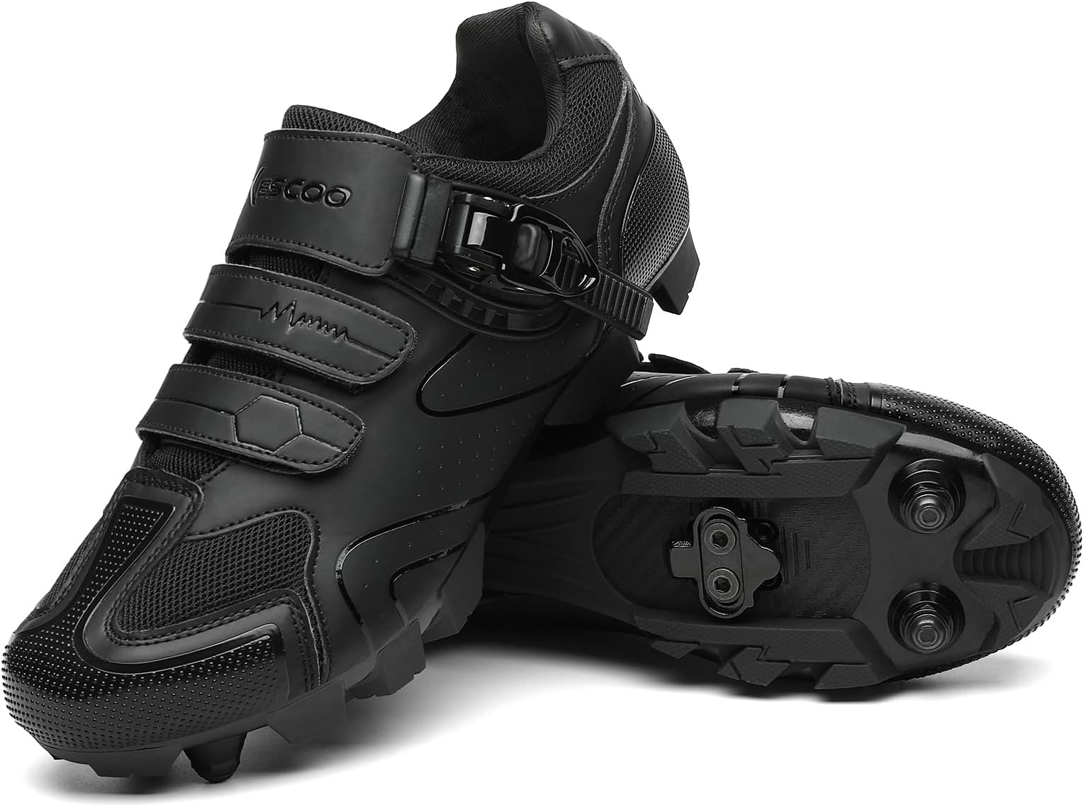 KESCOOMens Mountain Bike Shoes with 2-Bolts SPD Cleats Included, Cycling Shoes with Quick Ratchet Buckle Indoor Outdoor Riding Biking