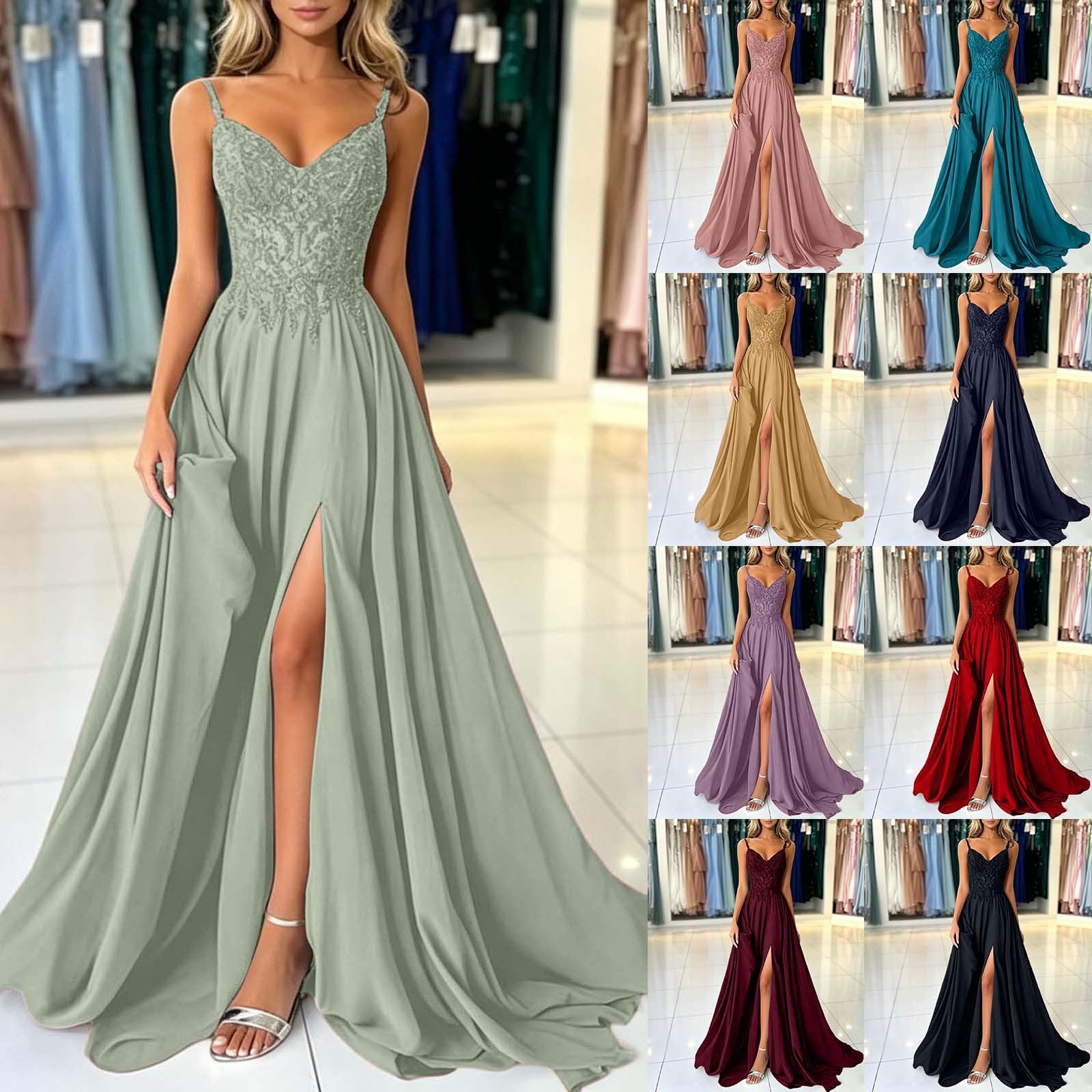 Vestido de fiesta para mujer, con abertura alta, vestido de gasa sexy, línea A, vestido largo para baile de graduación, cóctel, elegante, vestido de noche para invitados de boda, graduación