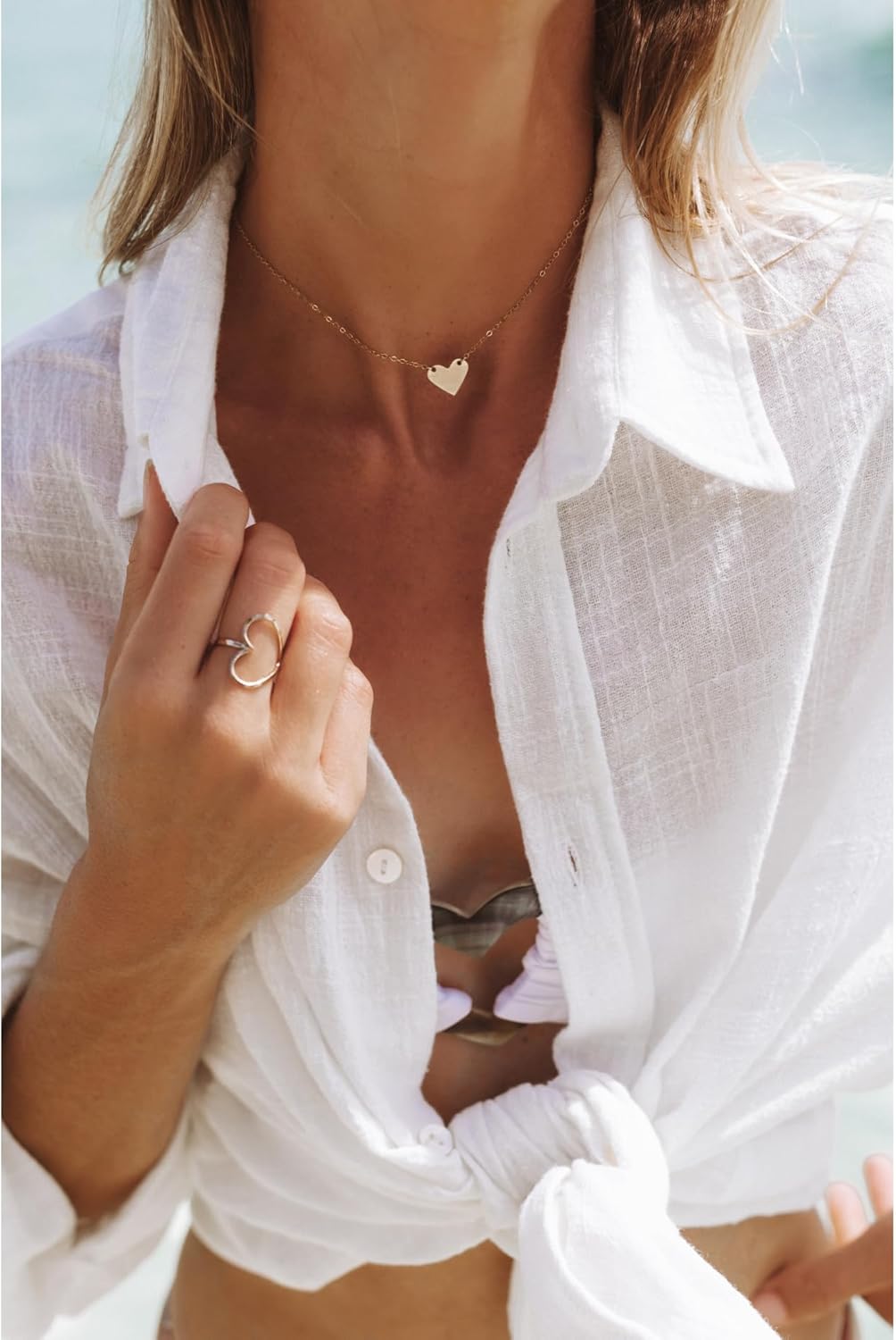 James Michelle Jewelry: Heart Choker Necklace for Women – 3-Year Color Guarantee – Waterproof, Non-Tarnish, Hypoallergenic, Gold PVD Coated – Perfect for Beach, Weddings, Gifts – Small - Large Sizes - Image 3